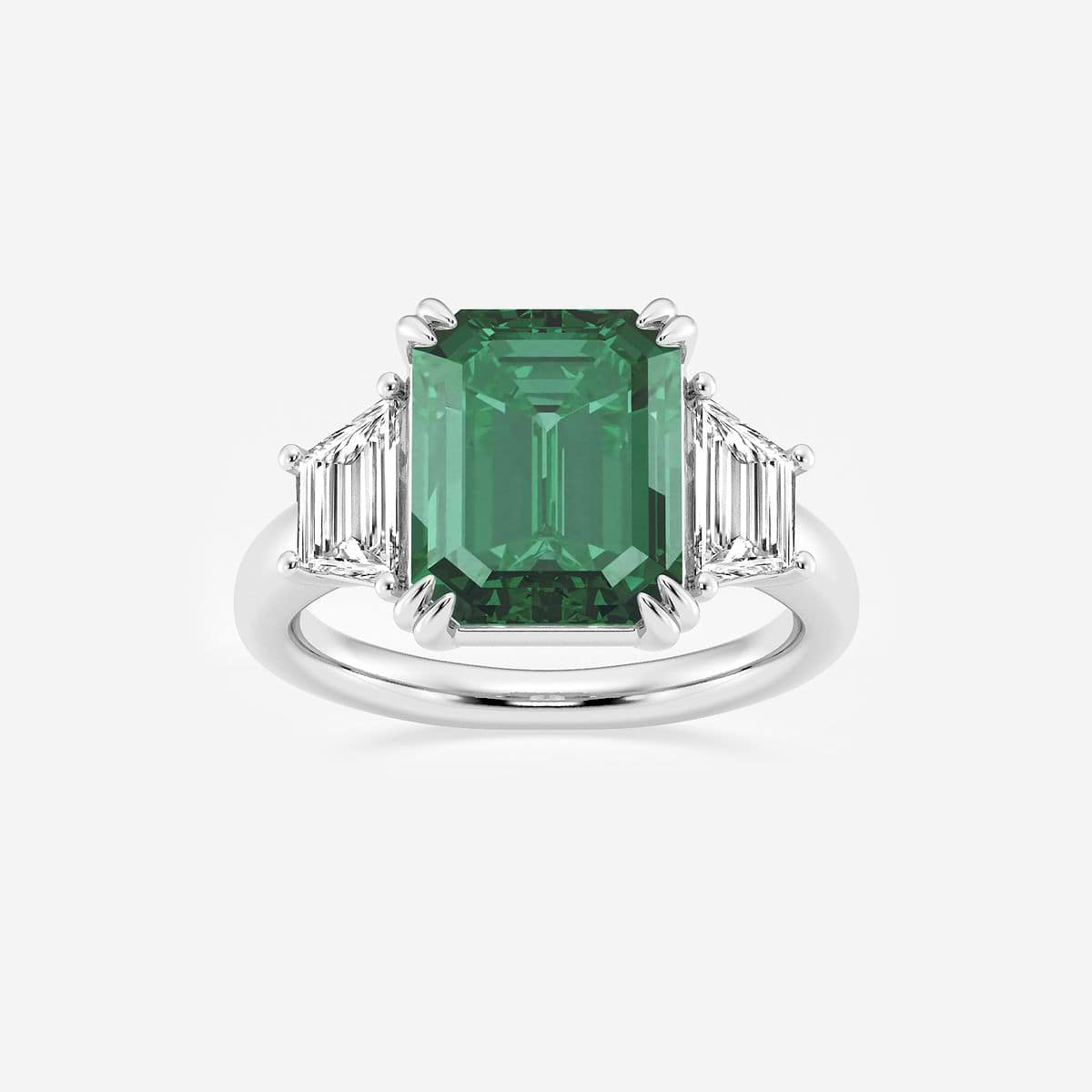 11x9mm Created Emerald and 1 ctw Lab Grown Diamond Three-Stone Engagement Ring