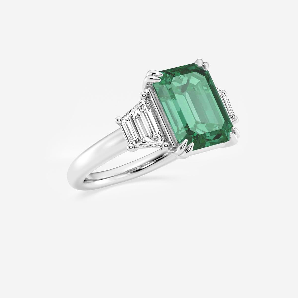Additional Image 1 for  11x9mm Created Emerald and 1 ctw Lab Grown Diamond Three-Stone Engagement Ring