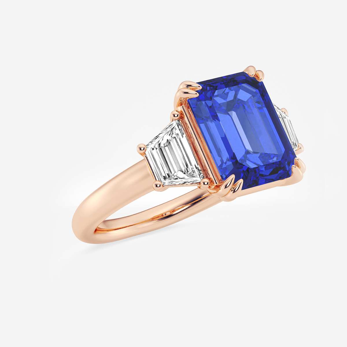 Additional Image 1 for  6 ctw Emerald Cut Sapphire and Trapezoid Lab Grown Diamond Three-Stone Engagement Ring