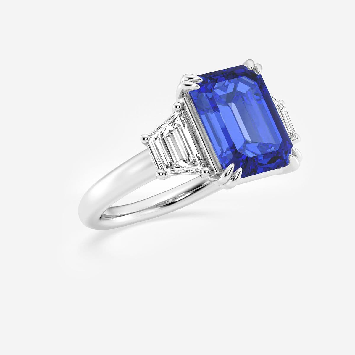 Blue Gem Ring,8x11mm Emerald Cut Sapphire Engagement Ring, Anniversary deals Gift For Women,3 Stone Style Wedding Ring, White Gold Birthstone Ring