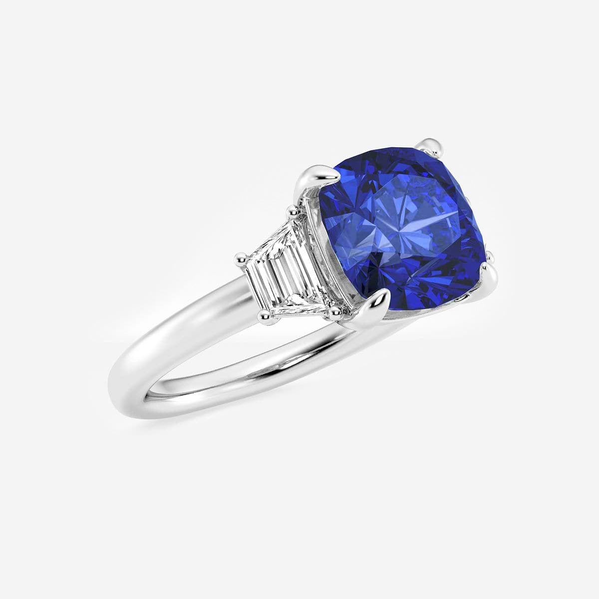 Additional Image 1 for  9mm Cushion Cut Created Sapphire and 5/8 ctw Lab Grown Diamond Three-Stone Engagement Ring