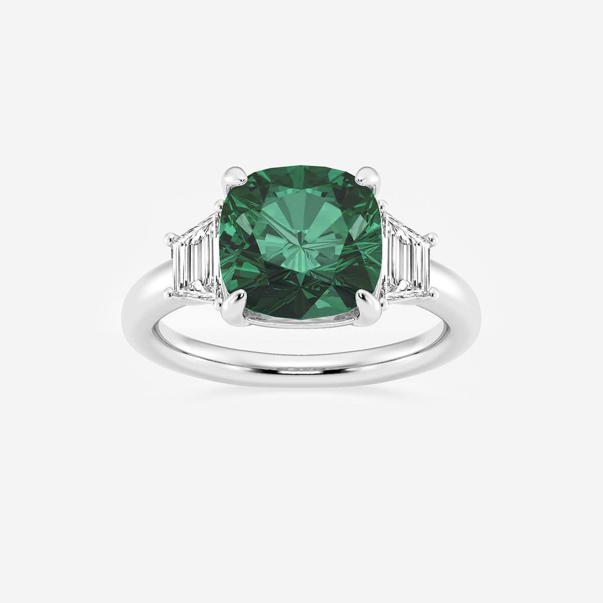 9 mm Cushion Cut Created Emerald and 5/8 ctw Lab Grown Diamond Three-Stone Engagement Ring