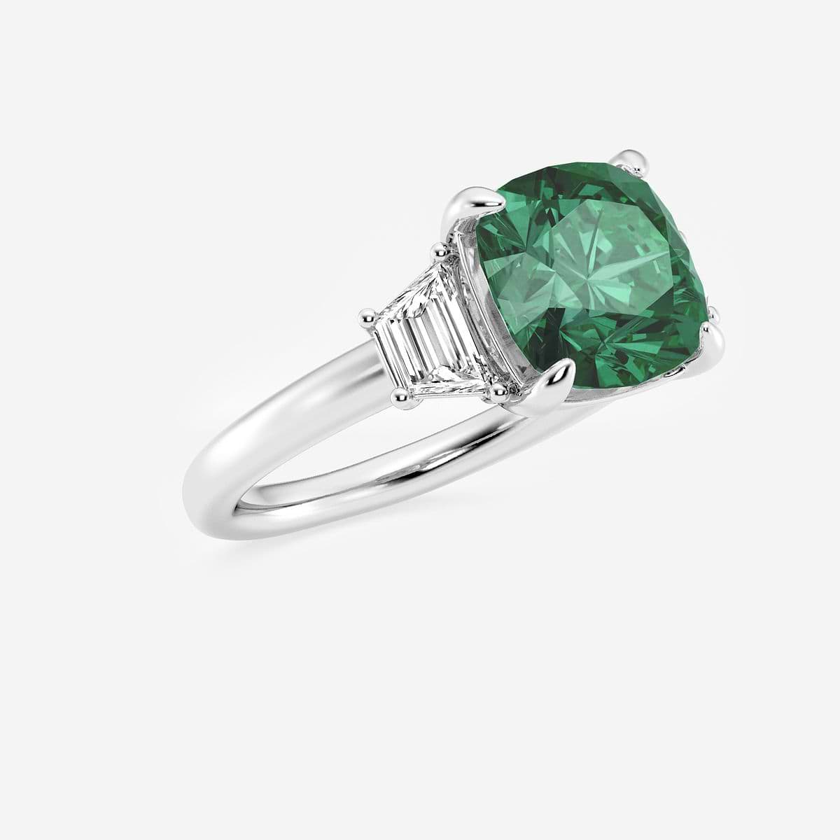 Additional Image 1 for  9 mm Cushion Cut Created Emerald and 5/8 ctw Lab Grown Diamond Three-Stone Engagement Ring