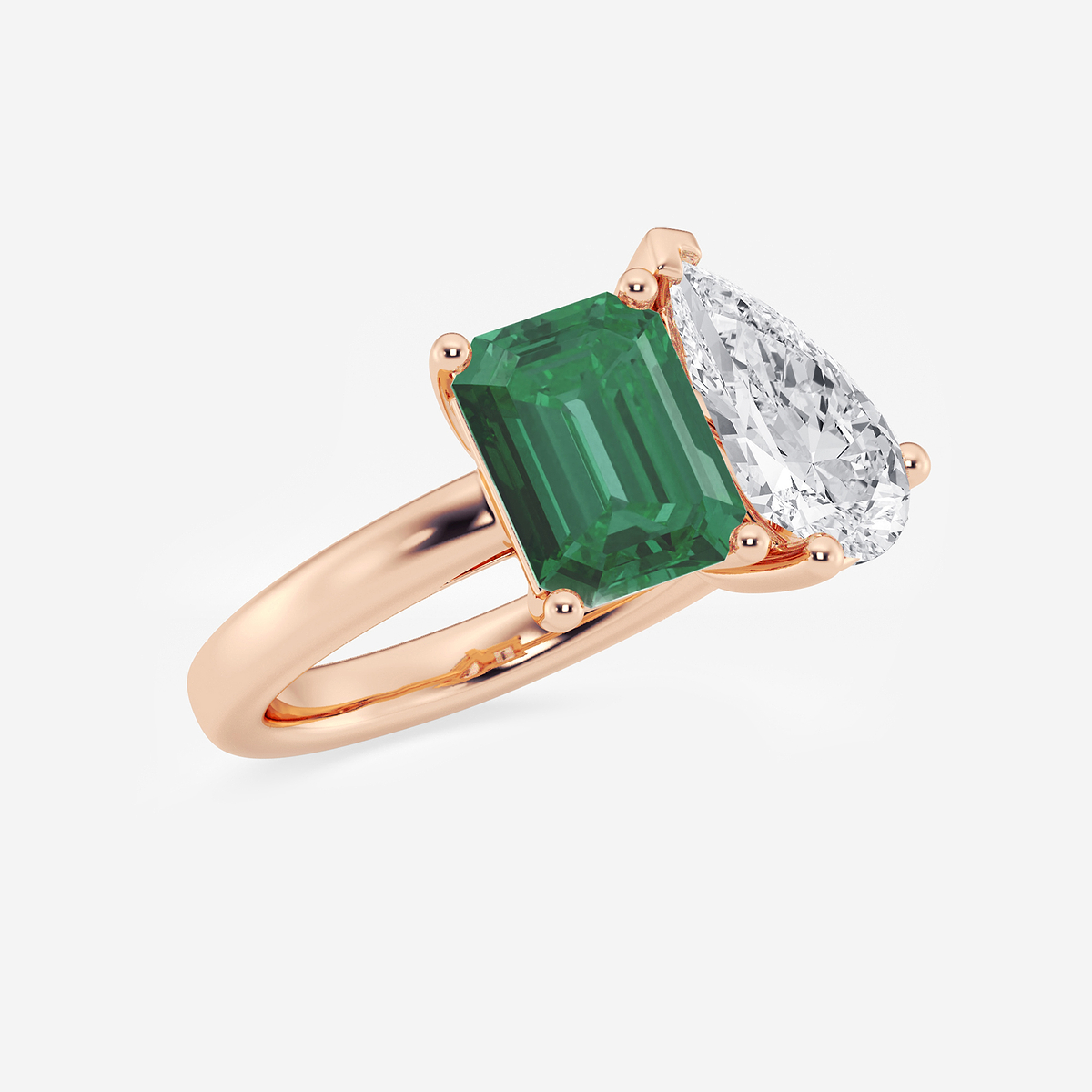 Additional Image 1 for  9x7mm Created Emerald and 2 1/2 Pear Cut Lab Grown Diamond Two Stone Engagement Ring