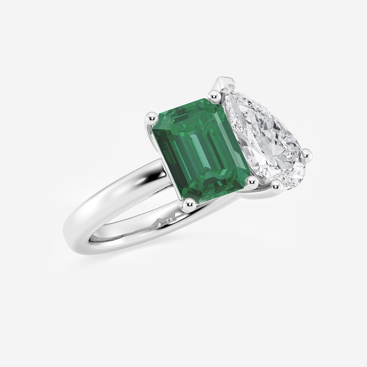 Additional Image 1 for  9x7mm Created Emerald and 2 1/2 Pear Cut Lab Grown Diamond Two Stone Engagement Ring