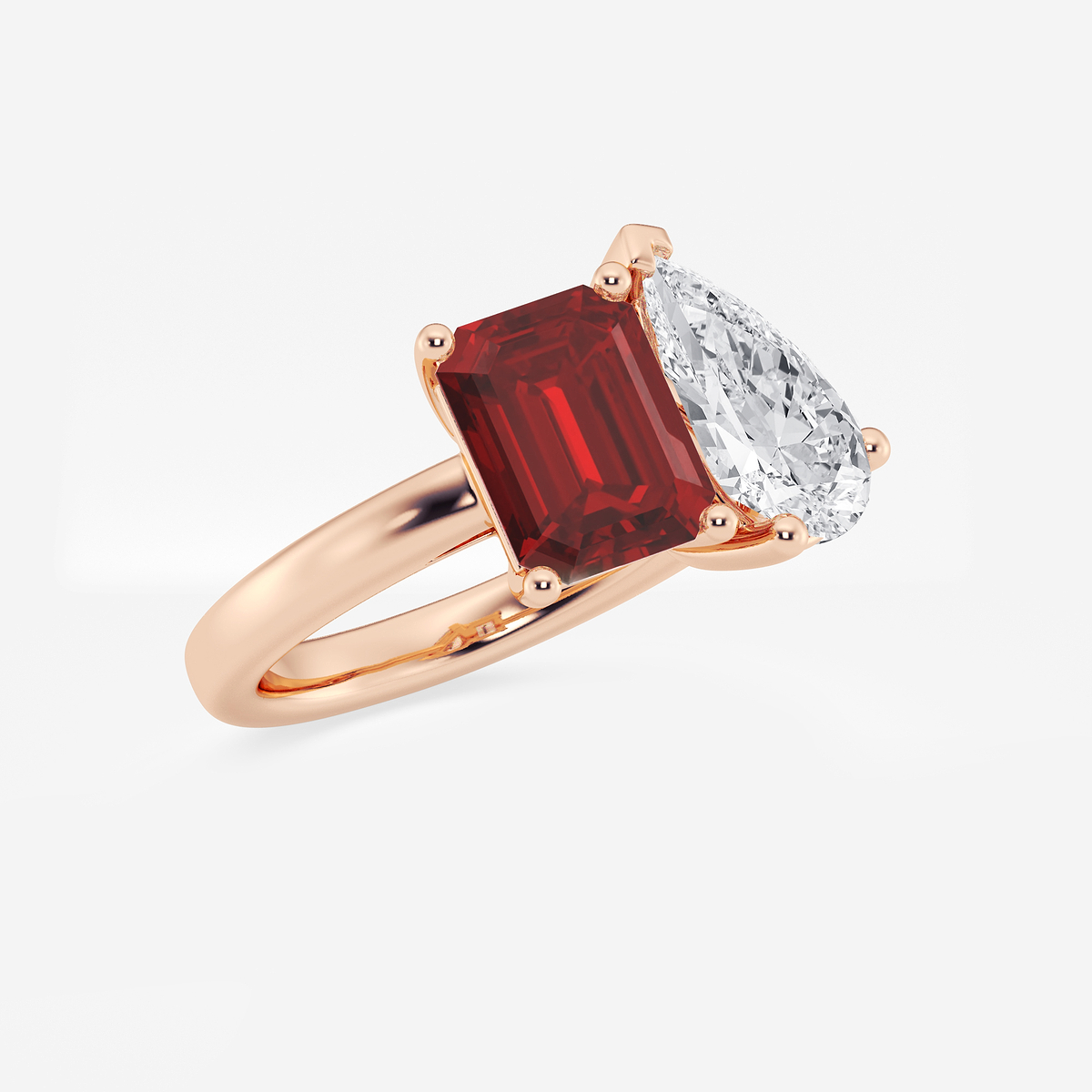 Additional Image 1 for  9x7mm Emerald Cut Created Ruby and 2 1/2 ctw Pear Cut Lab Grown Diamond Two Stone Engagement Ring
