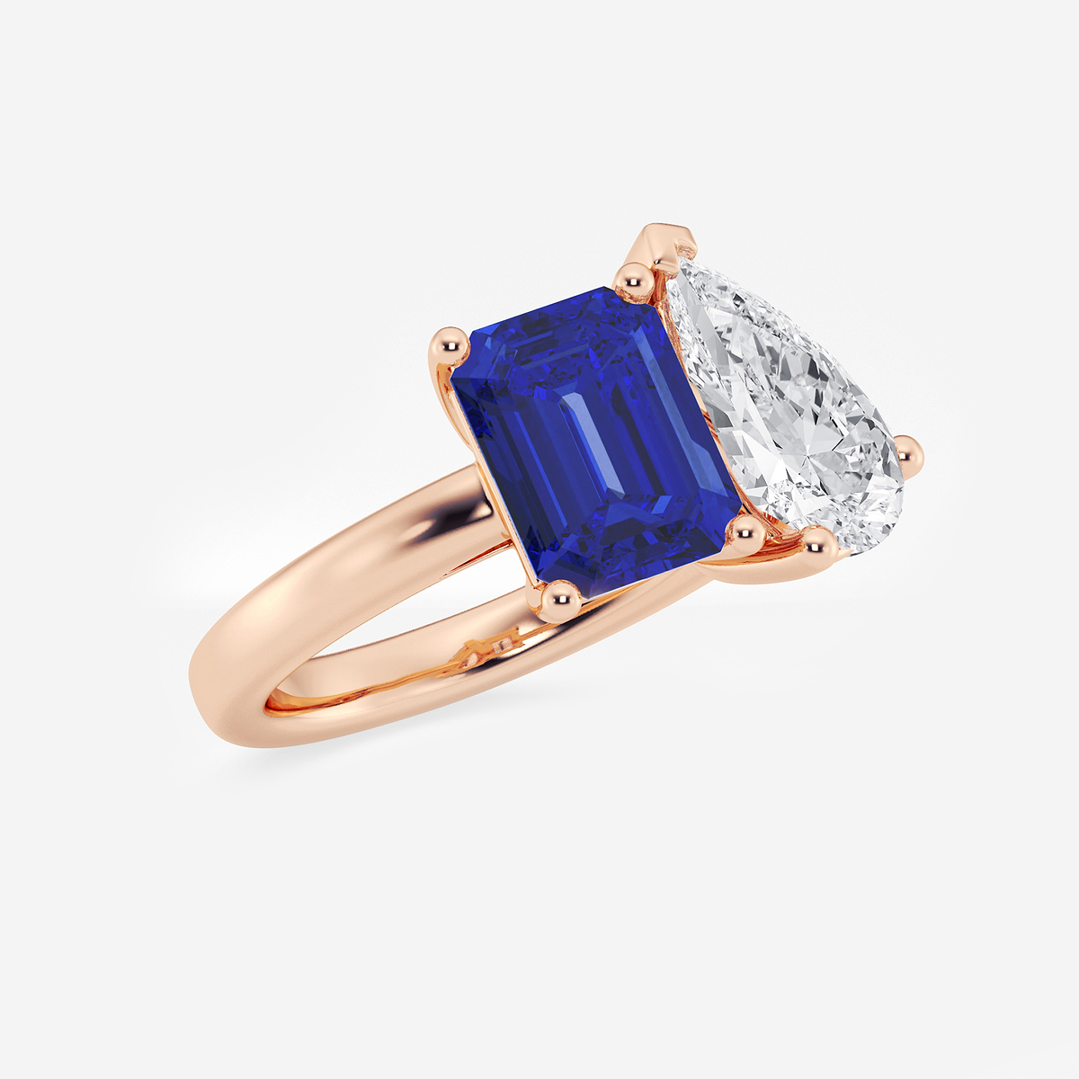 Additional Image 1 for  9x7mm Emerald Cut Created Sapphire and 2 1/2 ctw Pear Cut Lab Grown Diamond Two Stone Engagement Ring