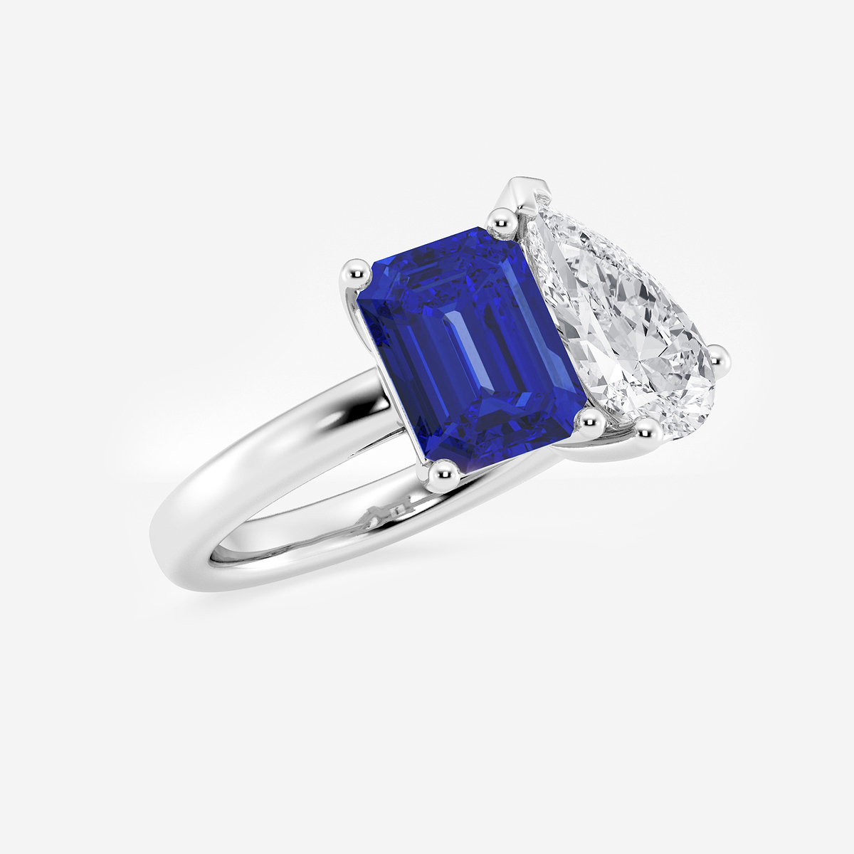 Additional Image 1 for  9x7mm Emerald Cut Created Sapphire and 2 1/2 ctw Pear Cut Lab Grown Diamond Two Stone Engagement Ring