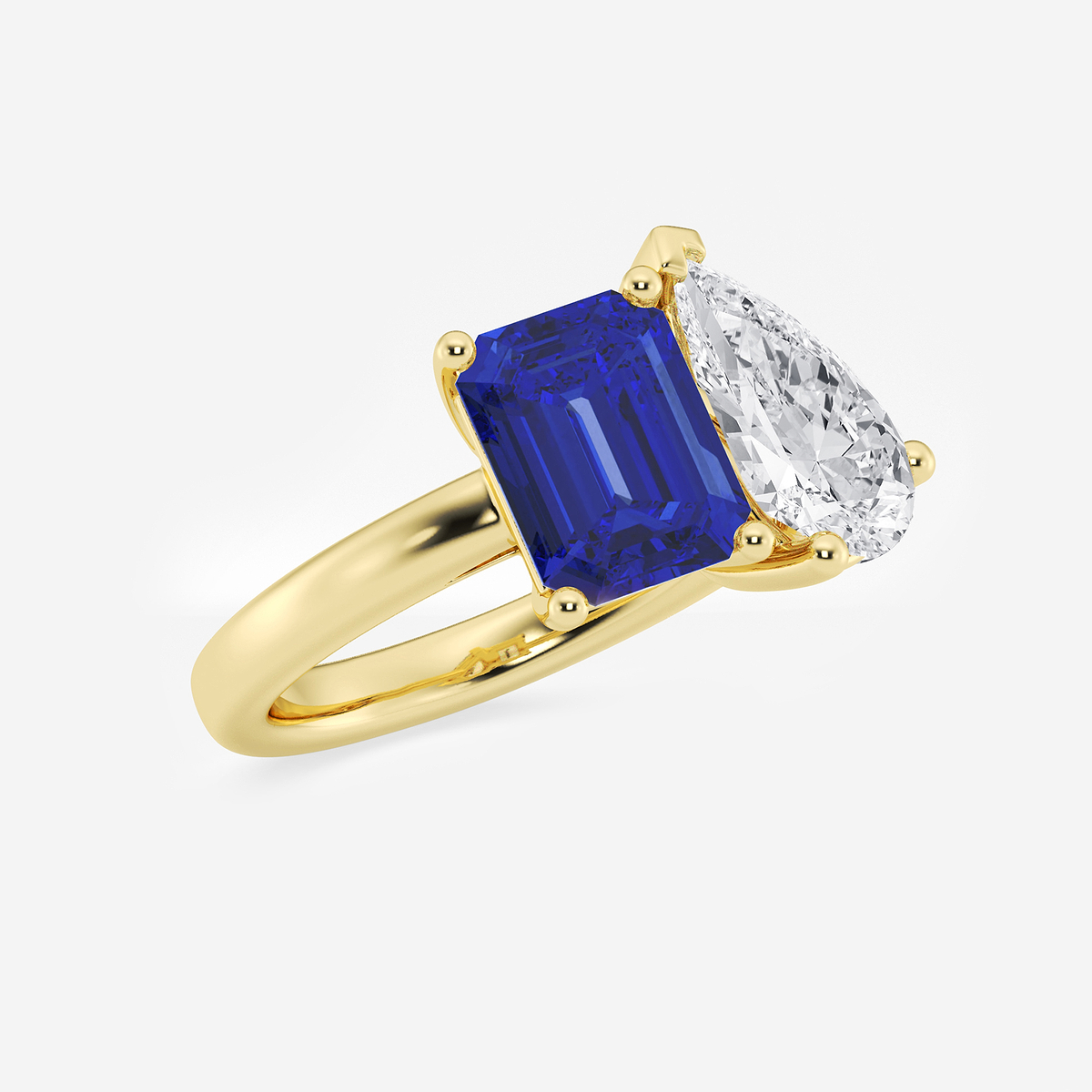 Additional Image 1 for  9x7mm Emerald Cut Created Sapphire and 2 1/2 ctw Pear Cut Lab Grown Diamond Two Stone Engagement Ring