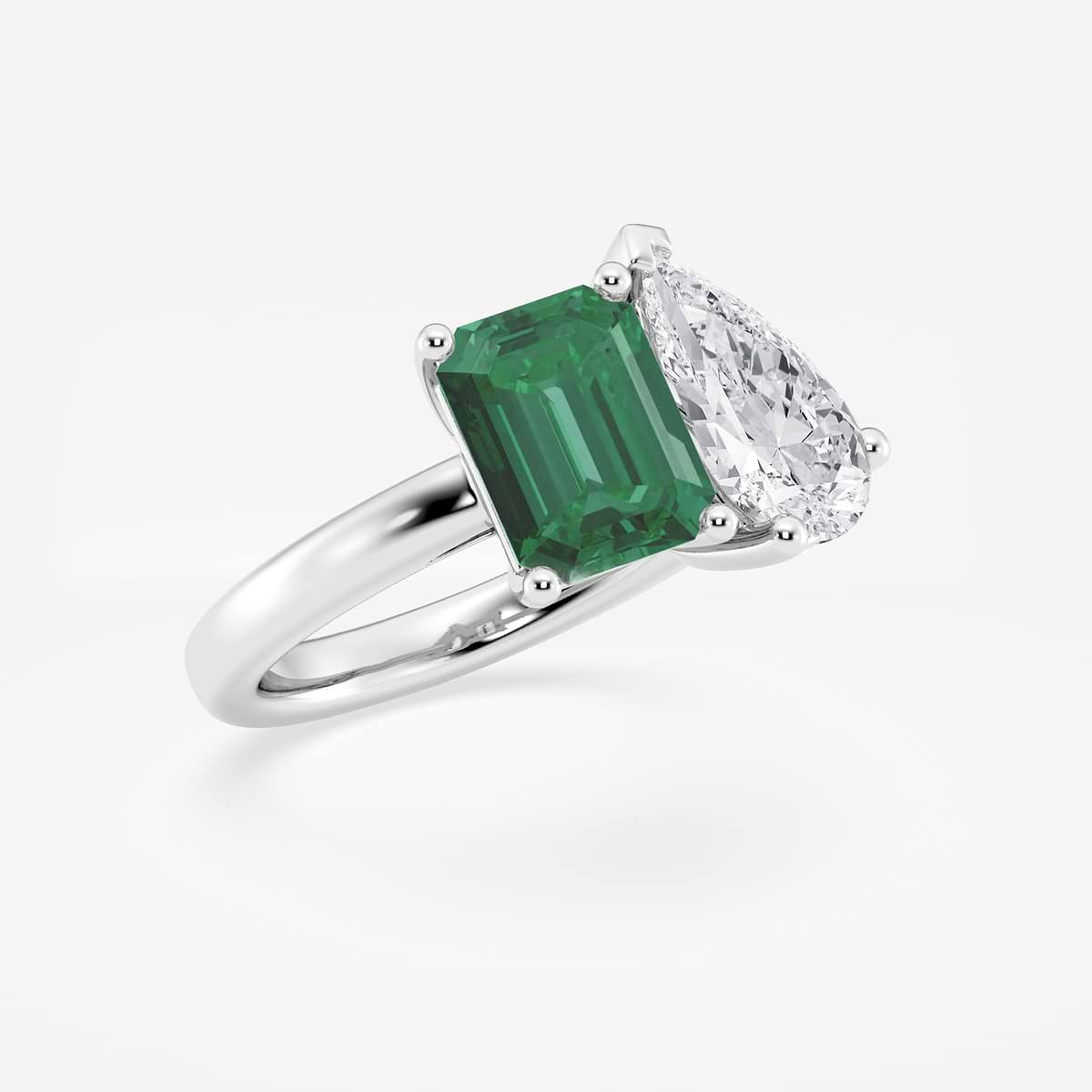 Additional Image 1 for  9x7mm Created Emerald and 2 3/8 Pear Cut Lab Grown Diamond Two Stone Engagement Ring