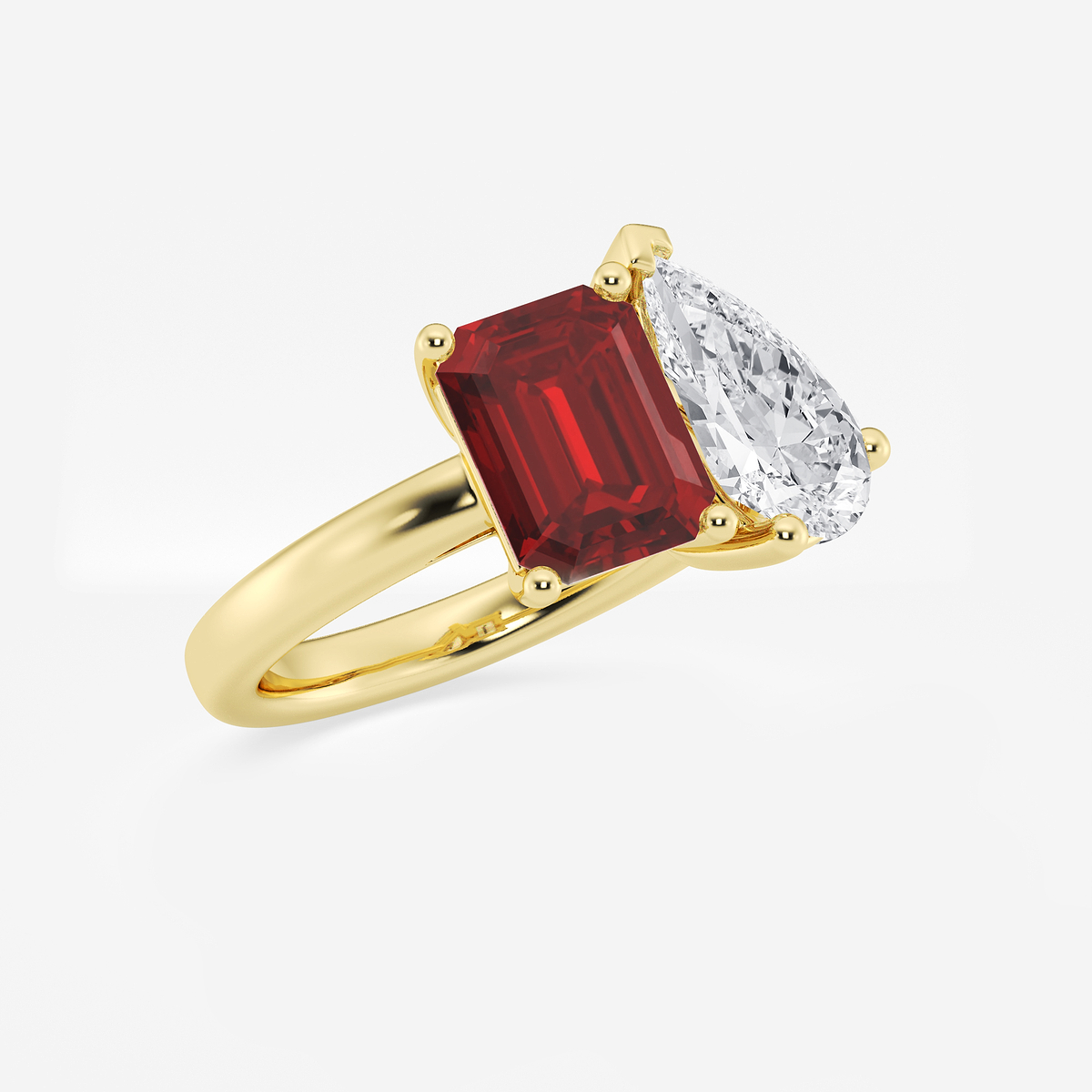 Additional Image 1 for  9x7mm Emerald Cut Created Ruby and 2 1/2 ctw Pear Cut Lab Grown Diamond Two Stone Engagement Ring