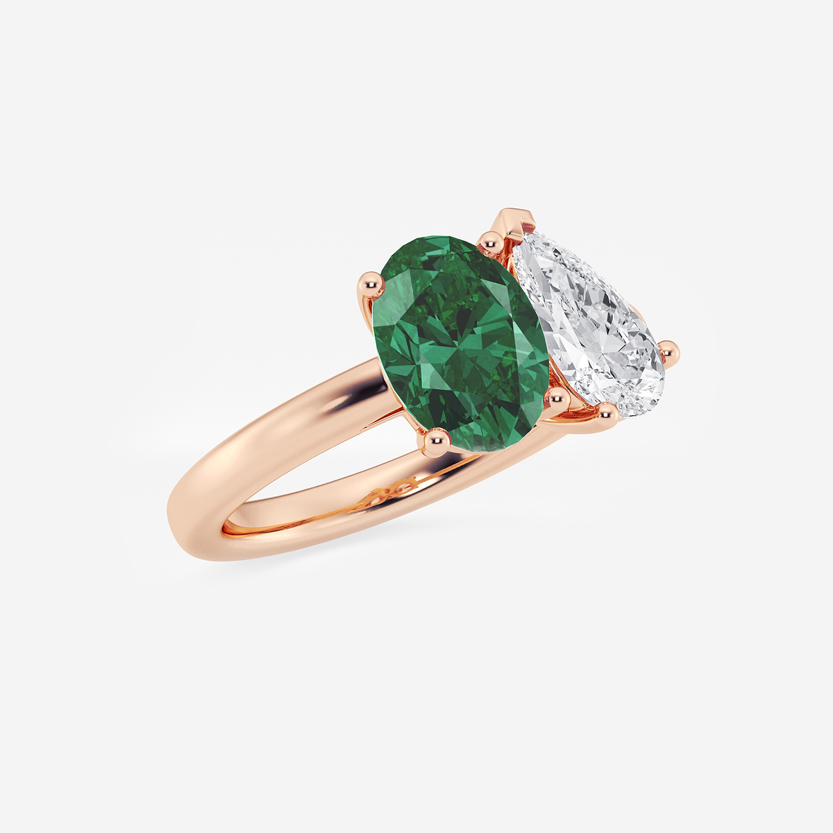Additional Image 1 for  9x7mm Oval Cut Created Emerald and 1 1/2 ctw Pear Cut Lab Grown Diamond Two Stone Engagement Ring