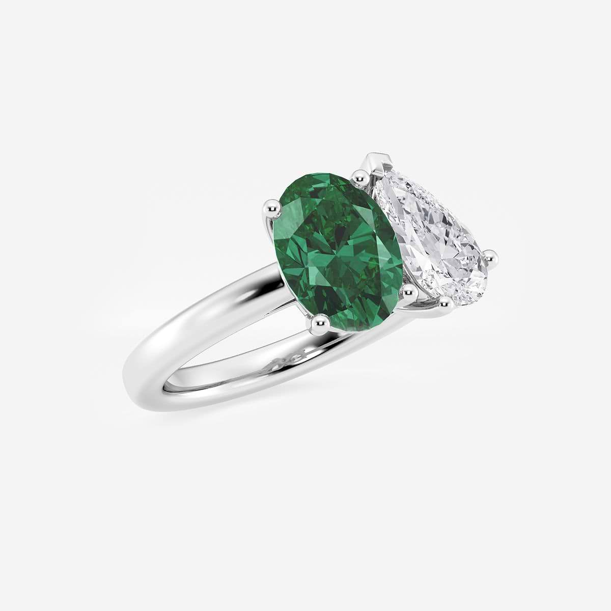 Additional Image 1 for  9x7mm Oval Cut Created Emerald and 1 1/2 ctw Pear Cut Lab Grown Diamond Two Stone Engagement Ring