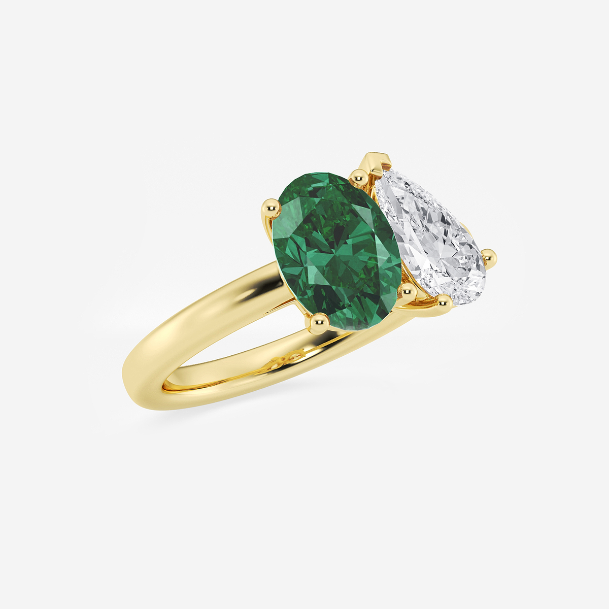 Additional Image 1 for  9x7mm Oval Cut Created Emerald and 1 1/2 ctw Pear Cut Lab Grown Diamond Two Stone Engagement Ring