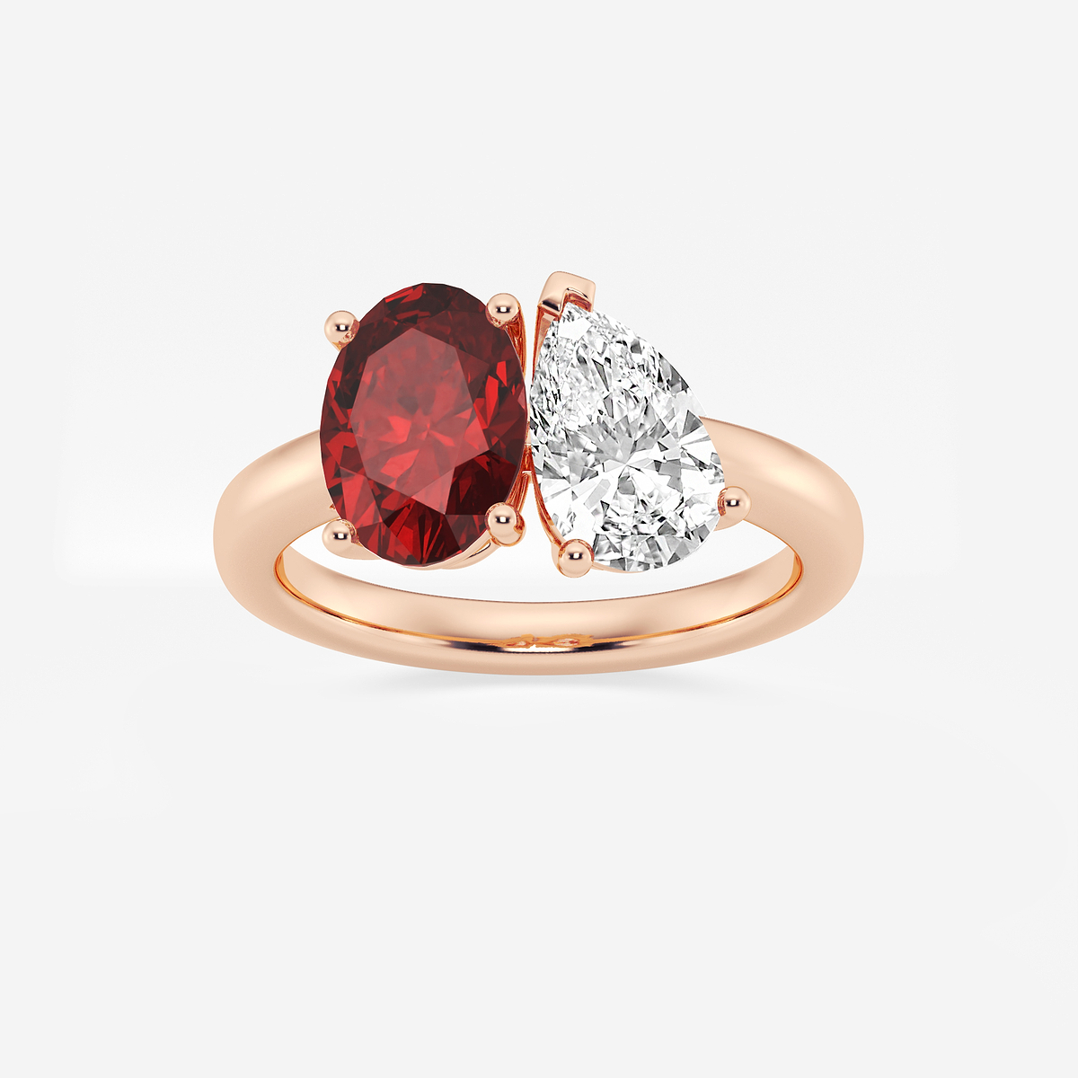 9x7mm Oval Cut Created Ruby and 1 1/2 ctw Pear Cut Lab Grown Diamond Two Stone Engagement Ring