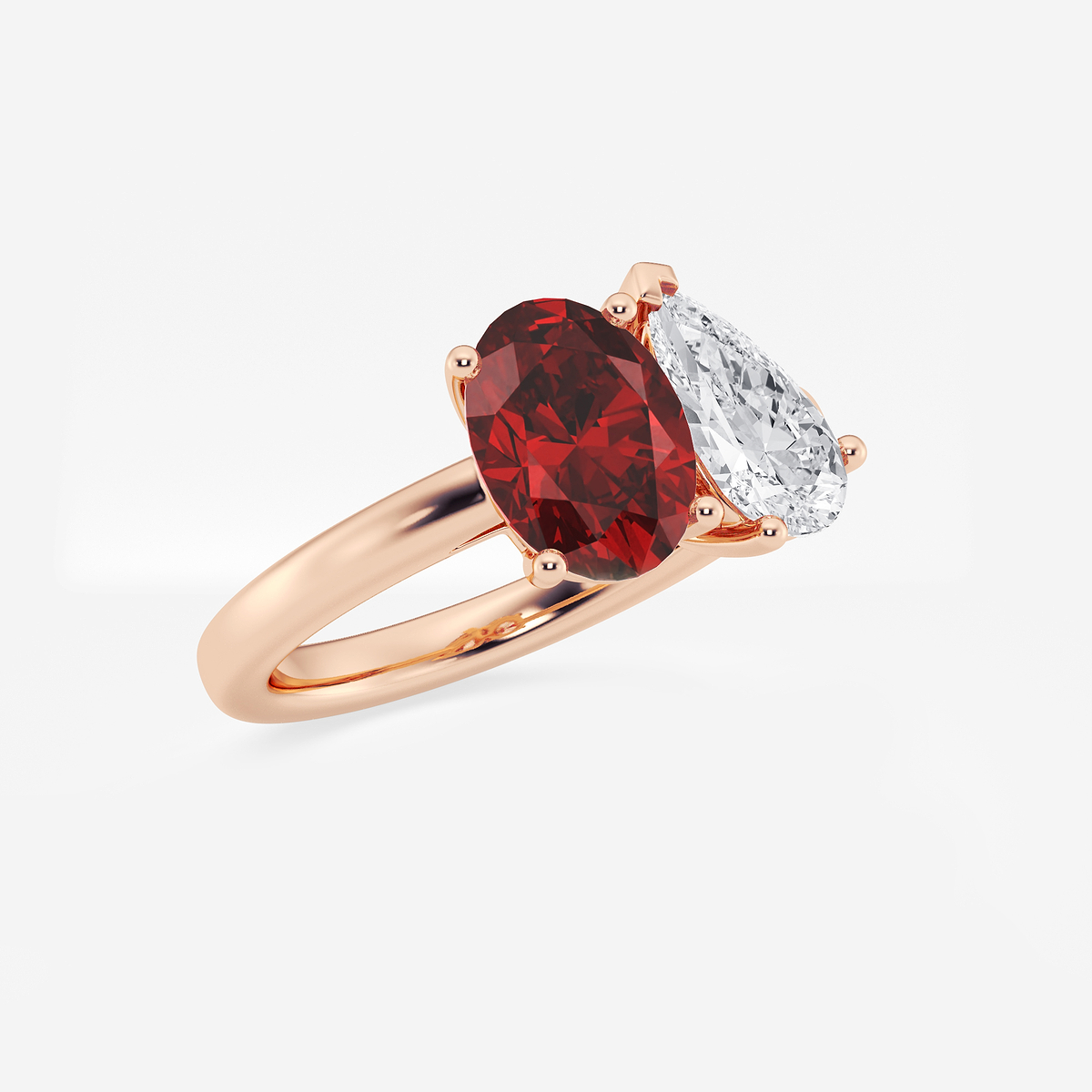 Additional Image 1 for  9x7mm Oval Cut Created Ruby and 1 1/2 ctw Pear Cut Lab Grown Diamond Two Stone Engagement Ring