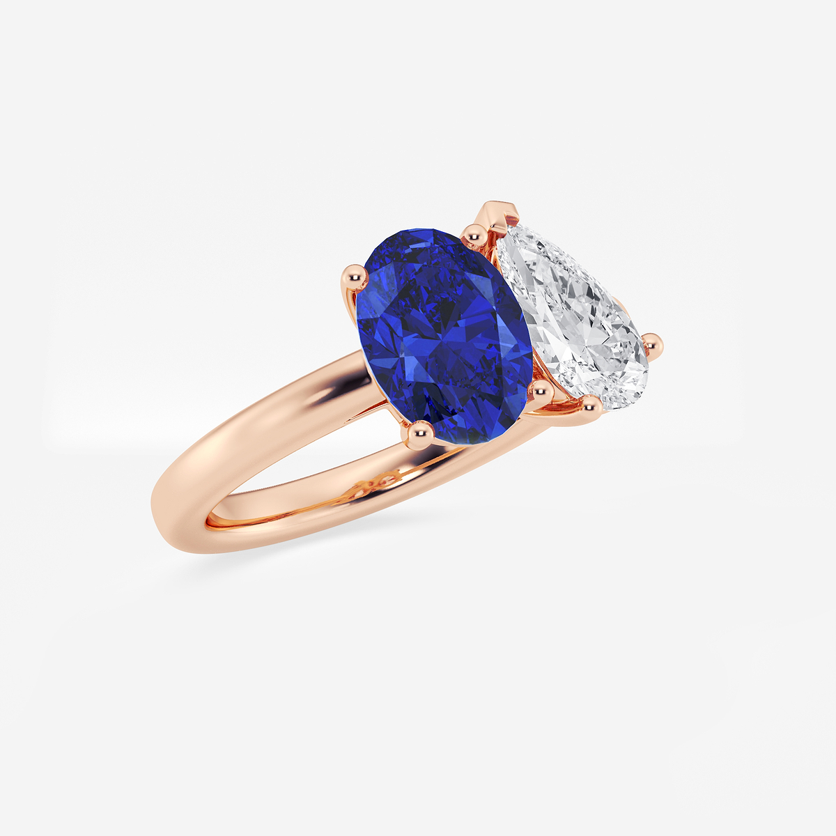 Additional Image 1 for  9x7mm Oval Cut Created Sapphire and 1 1/2 ctw Pear Cut Lab Grown Diamond Two Stone Engagement Ring