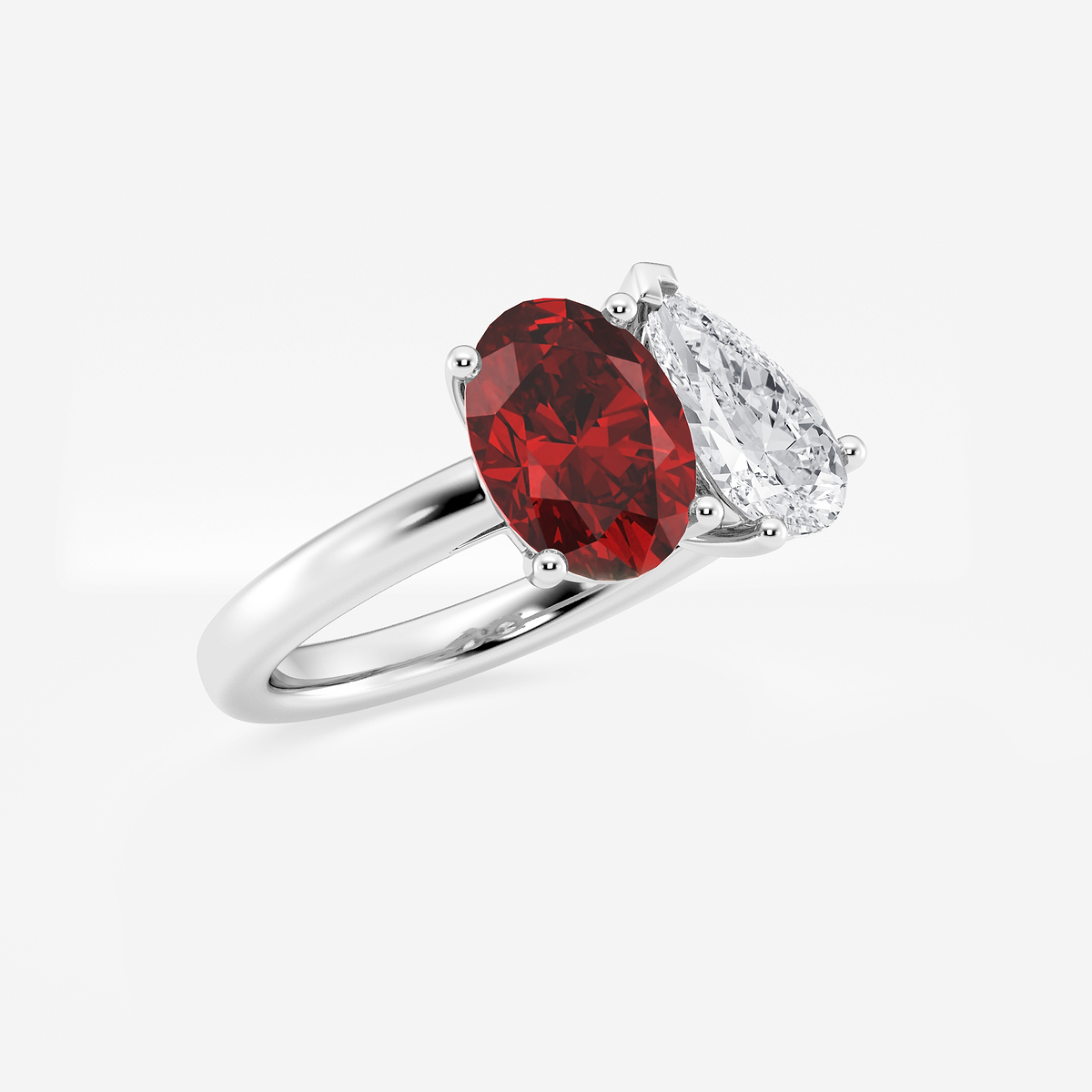 Additional Image 1 for  9x7mm Oval Cut Created Ruby and 1 1/2 ctw Pear Cut Lab Grown Diamond Two Stone Engagement Ring