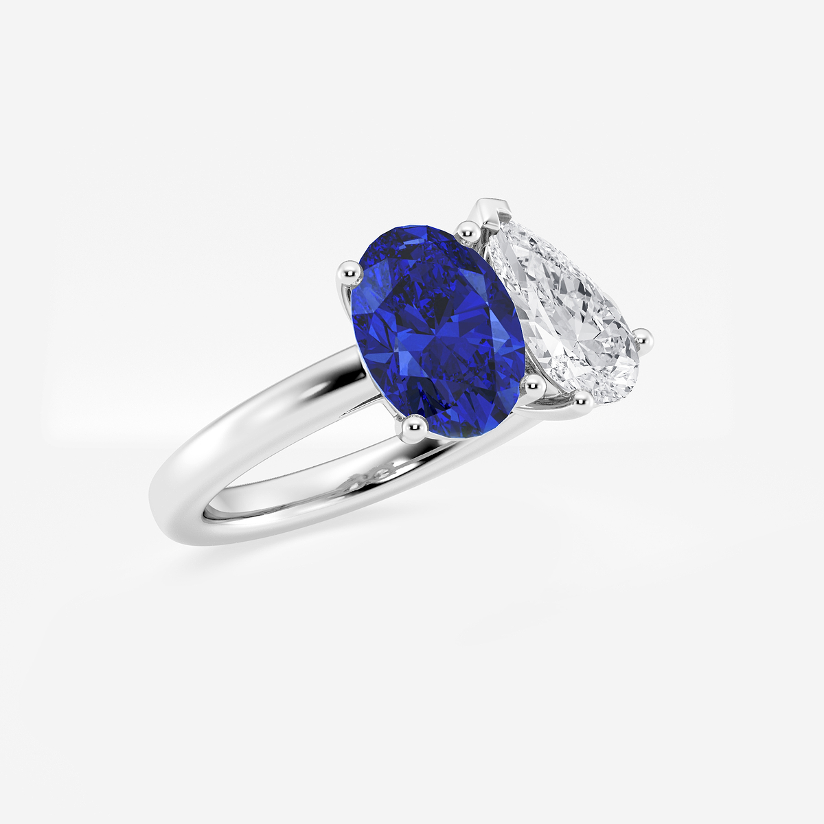 Additional Image 1 for  9x7mm Oval Cut Created Sapphire and 1 1/2 ctw Pear Cut Lab Grown Diamond Two Stone Engagement Ring