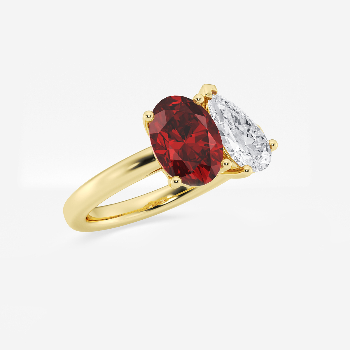 Additional Image 1 for  9x7mm Oval Cut Created Ruby and 1 1/2 ctw Pear Cut Lab Grown Diamond Two Stone Engagement Ring