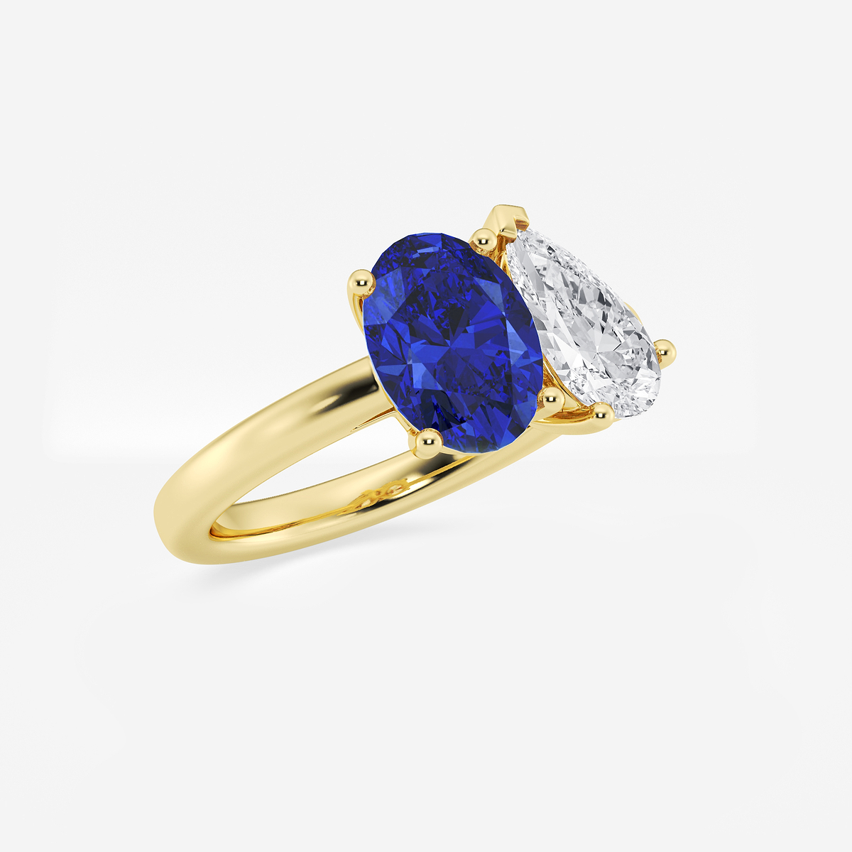 Additional Image 1 for  9x7mm Oval Cut Created Sapphire and 1 1/2 ctw Pear Cut Lab Grown Diamond Two Stone Engagement Ring