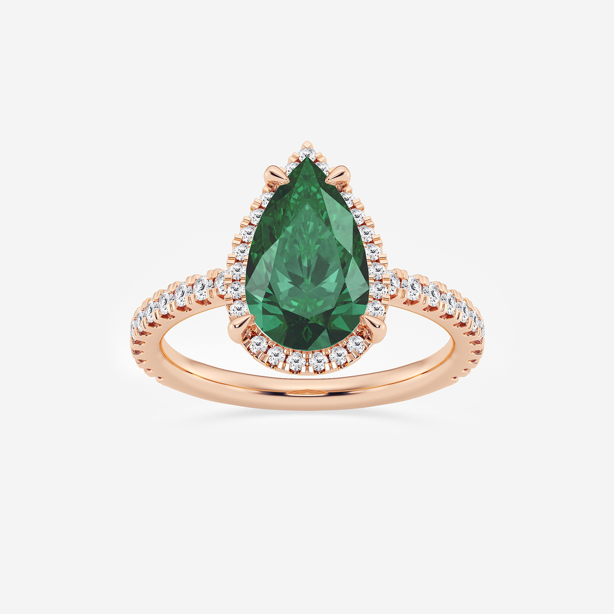 3 ctw Pear Cut Emerald and Round Lab Grown Diamond Halo Engagement Ring