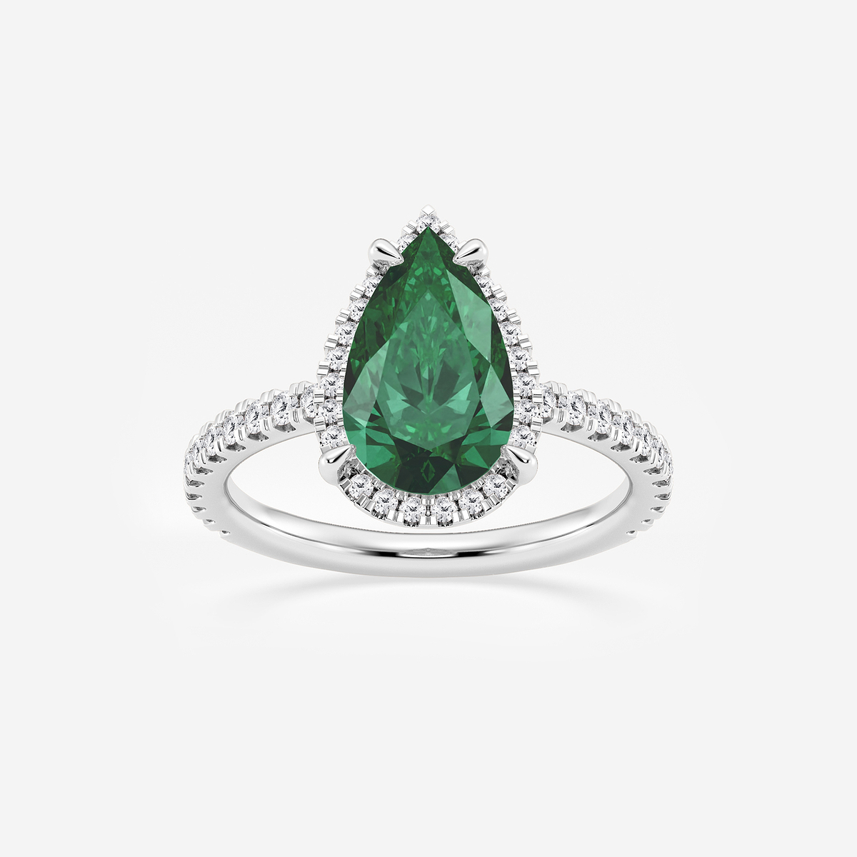 12x7 mm Pear Cut Emerald and 1/2 ctw Round Lab Grown Diamond Halo Engagement Ring