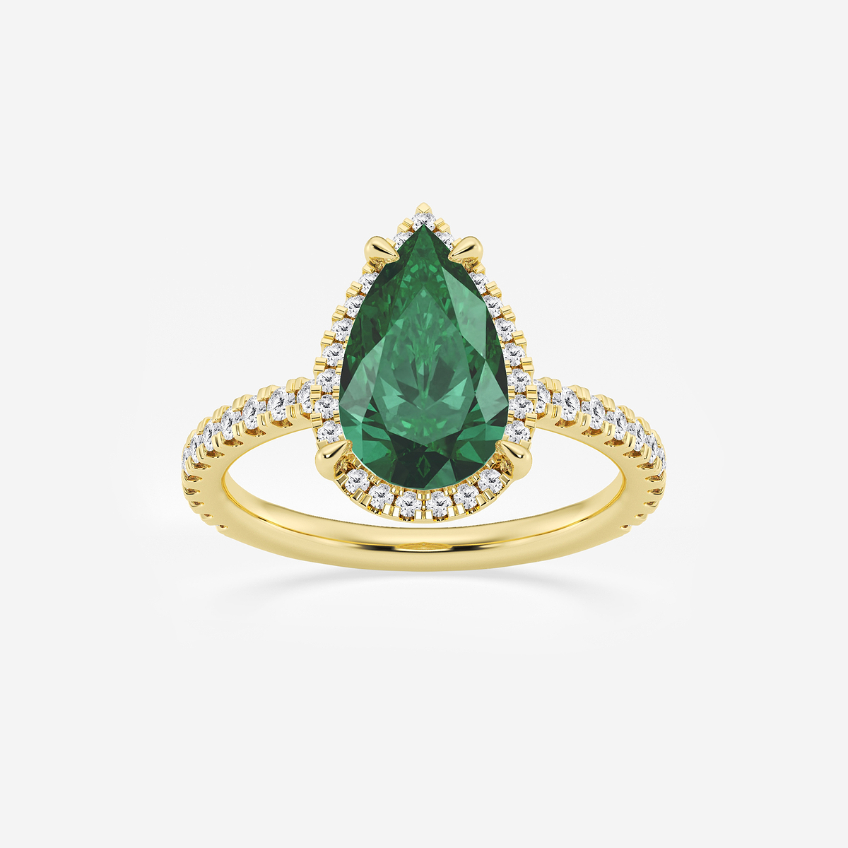3 ctw Pear Cut Emerald and Round Lab Grown Diamond Halo Engagement Ring