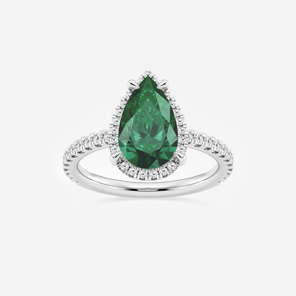 3 ctw Pear Cut Emerald and Round Lab Grown Diamond Halo Engagement Ring