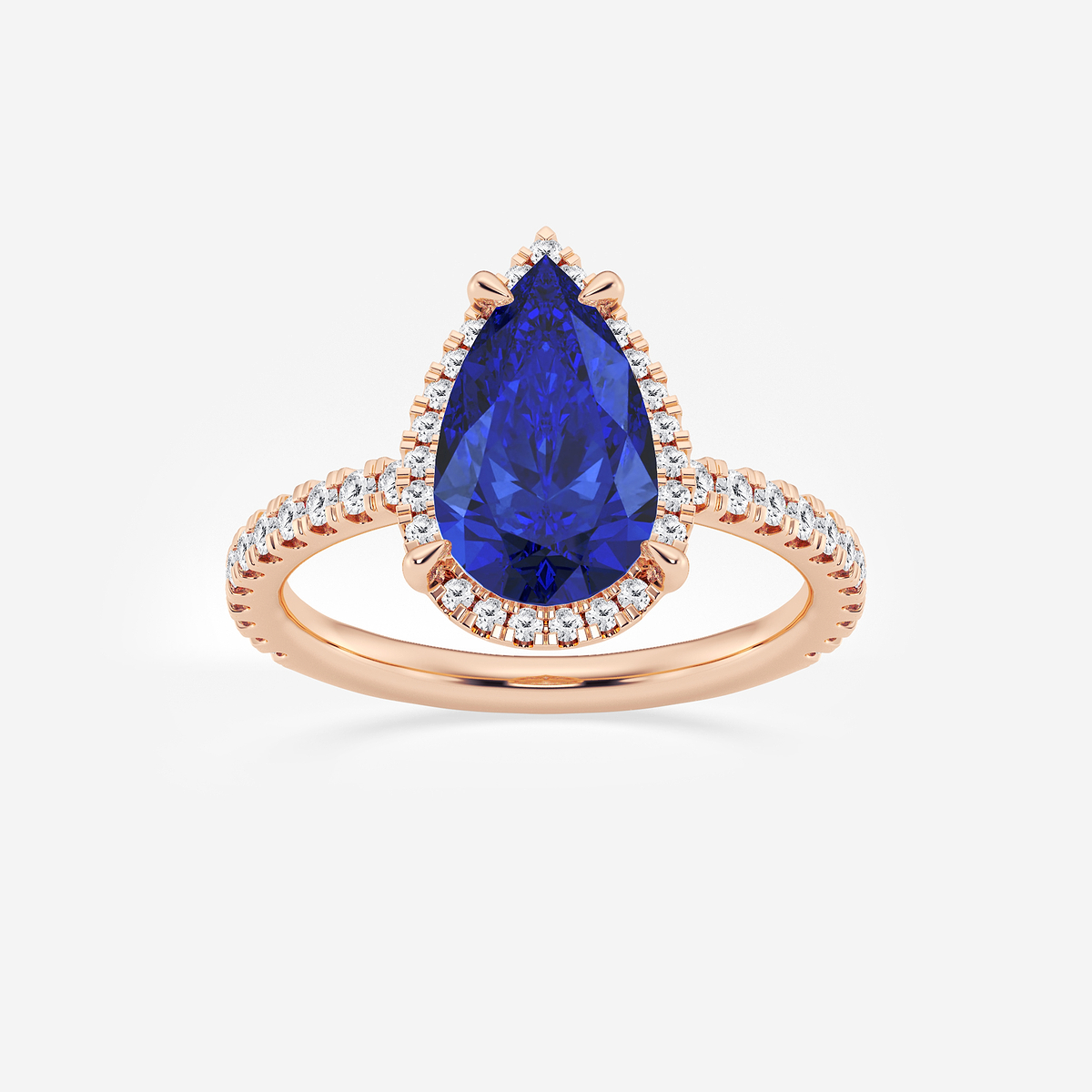 3 ctw Pear Cut Sapphire and Round Lab Grown Diamond Halo Engagement Ring