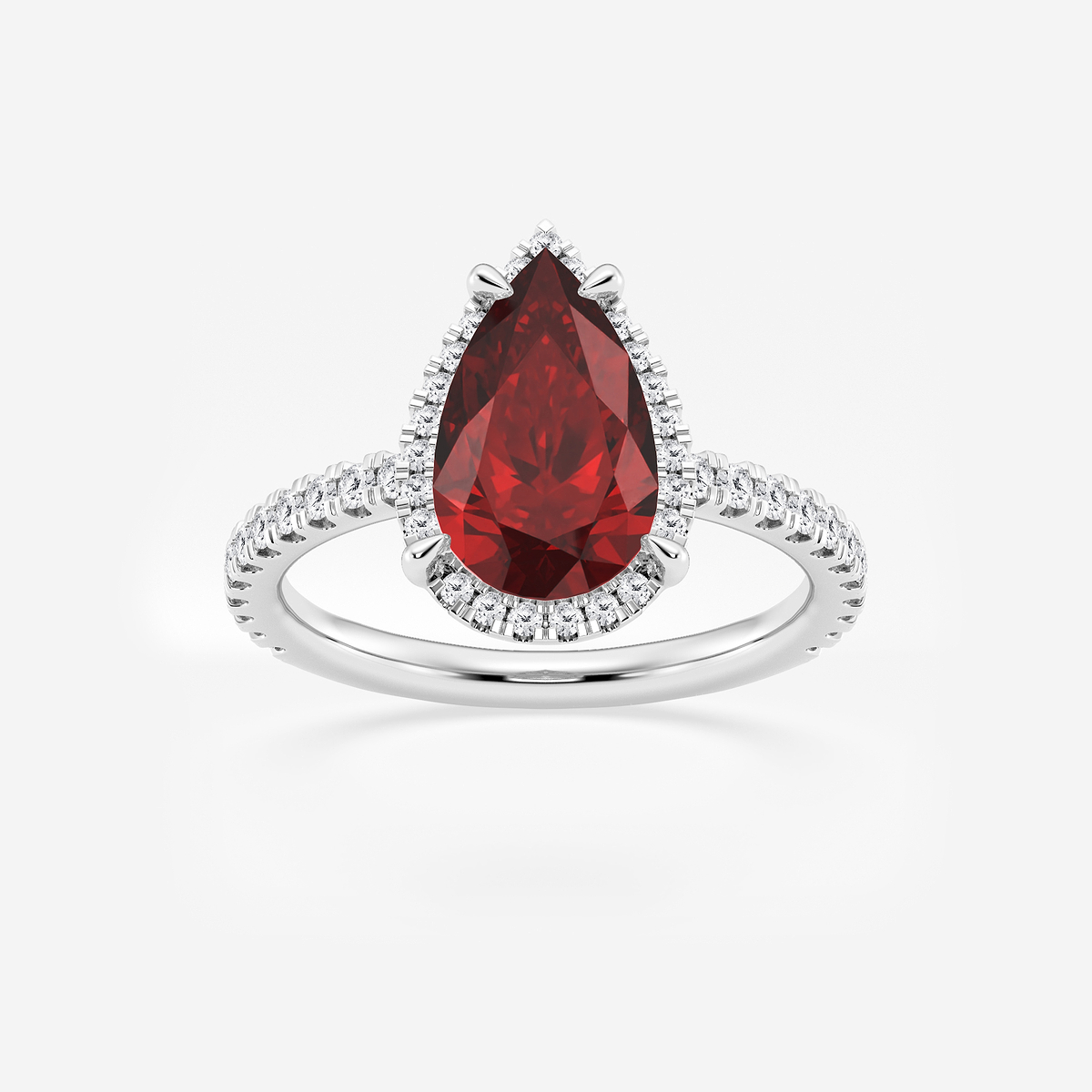 12x7mm Pear Cut Created Ruby and 1/2 ctw Lab Grown Diamond Halo Engagement Ring 14K White Gold
