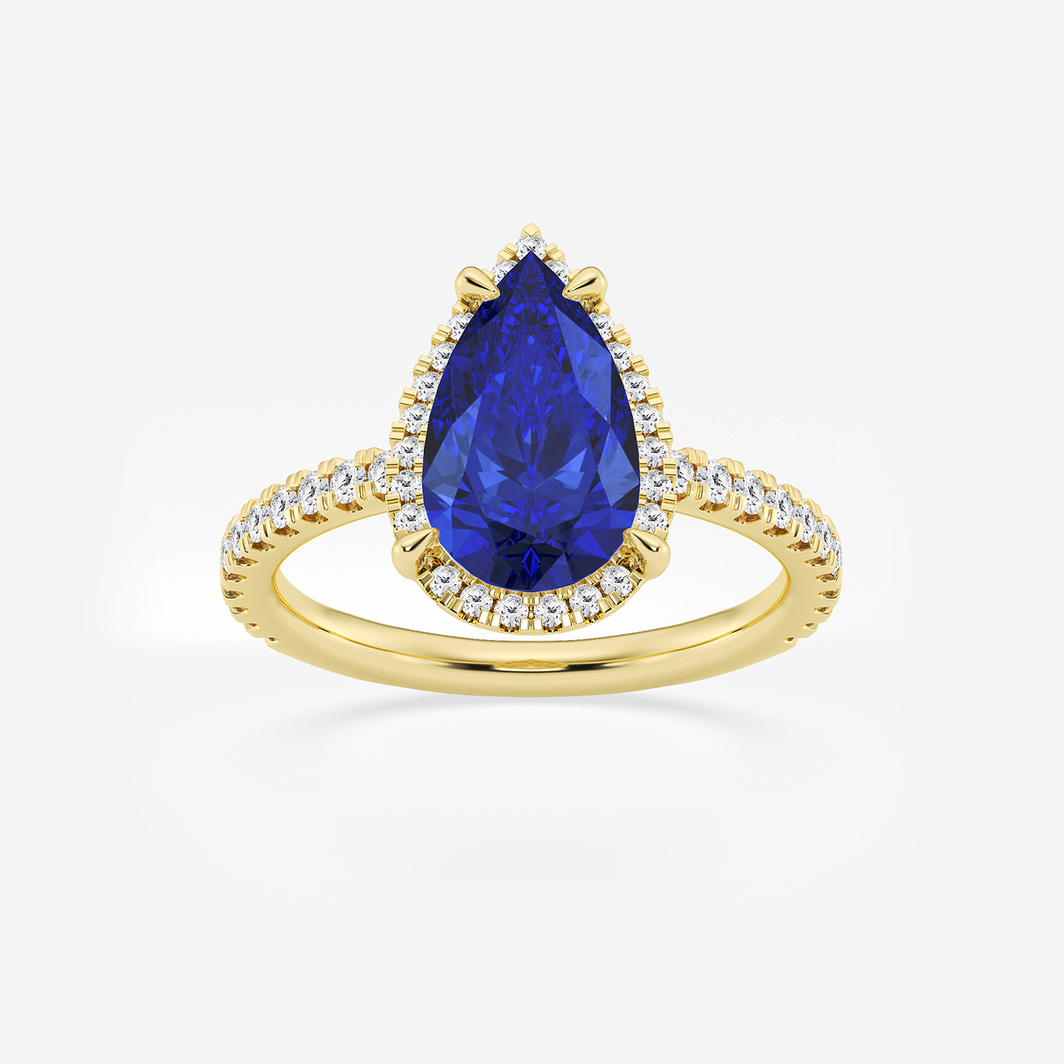 3 ctw Pear Cut Sapphire and Round Lab Grown Diamond Halo Engagement Ring