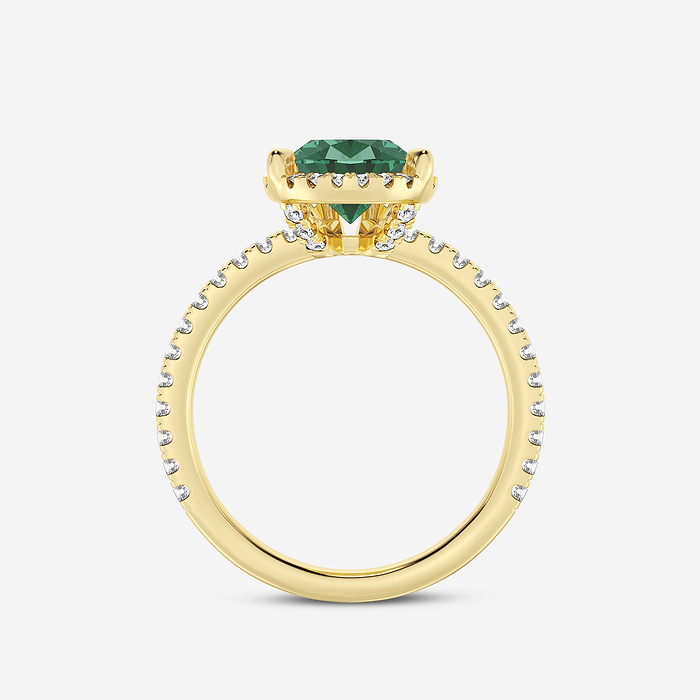 Daffodil - 12x7 mm Pear Cut Emerald and 1/2 ctw Round Lab Grown Diamond Halo Engagement Ring