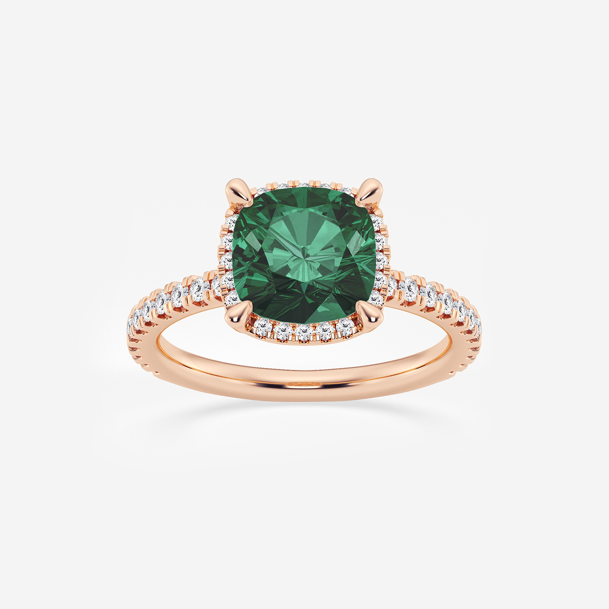 8 mm Cushion Cut Created Emerald and 2/5 ctw Lab Grown Diamond Halo Engagement Ring