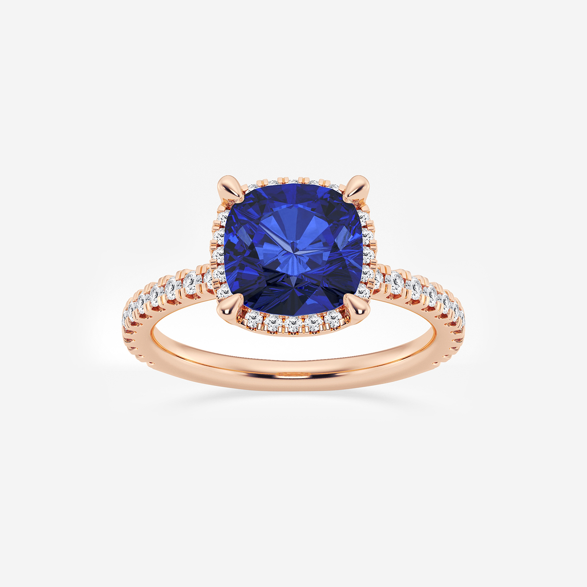 8 mm Cushion Cut Created Sapphire and 2/5 ctw Lab Grown Diamond Halo Engagement Ring