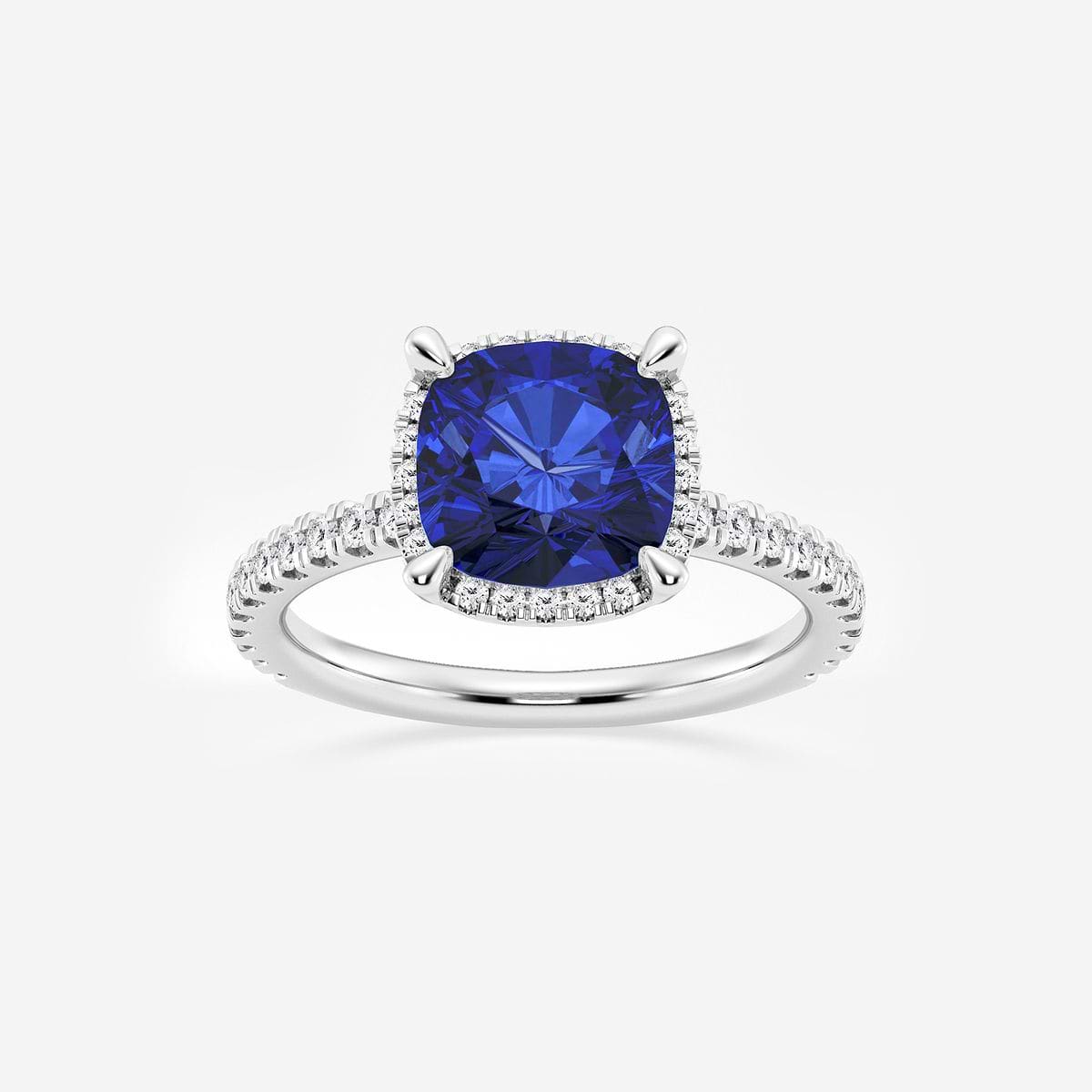 8 mm Cushion Cut Created Sapphire and 2/5 ctw Lab Grown Diamond Halo Engagement Ring