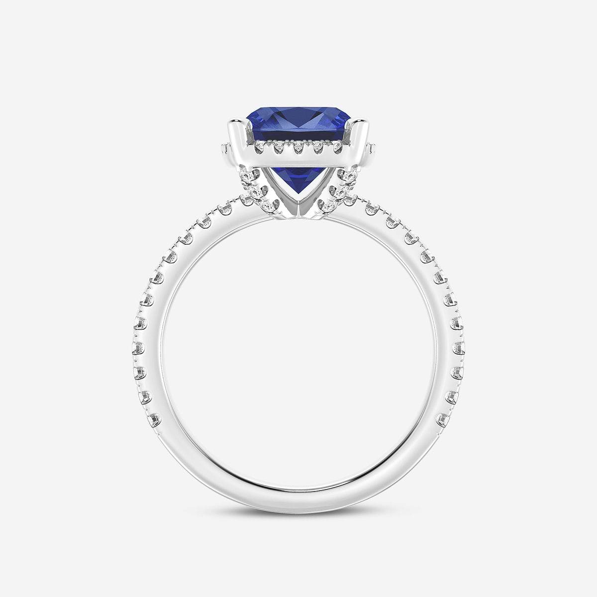 Additional Image 1 for  8 mm Cushion Cut Created Sapphire and 2/5 ctw Lab Grown Diamond Halo Engagement Ring