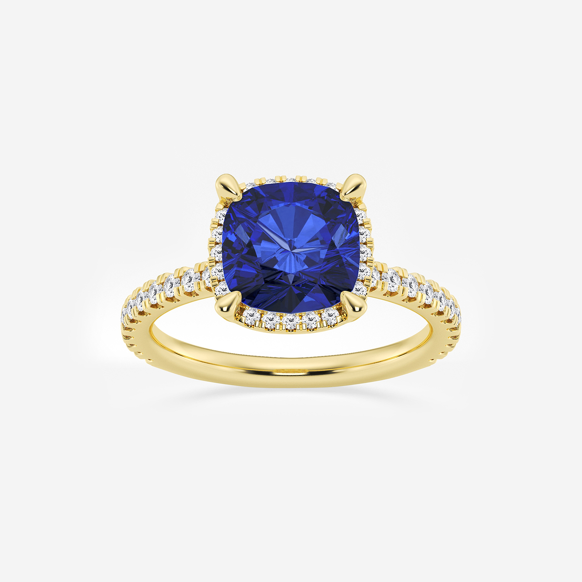 8 mm Cushion Cut Created Sapphire and 2/5 ctw Lab Grown Diamond Halo Engagement Ring