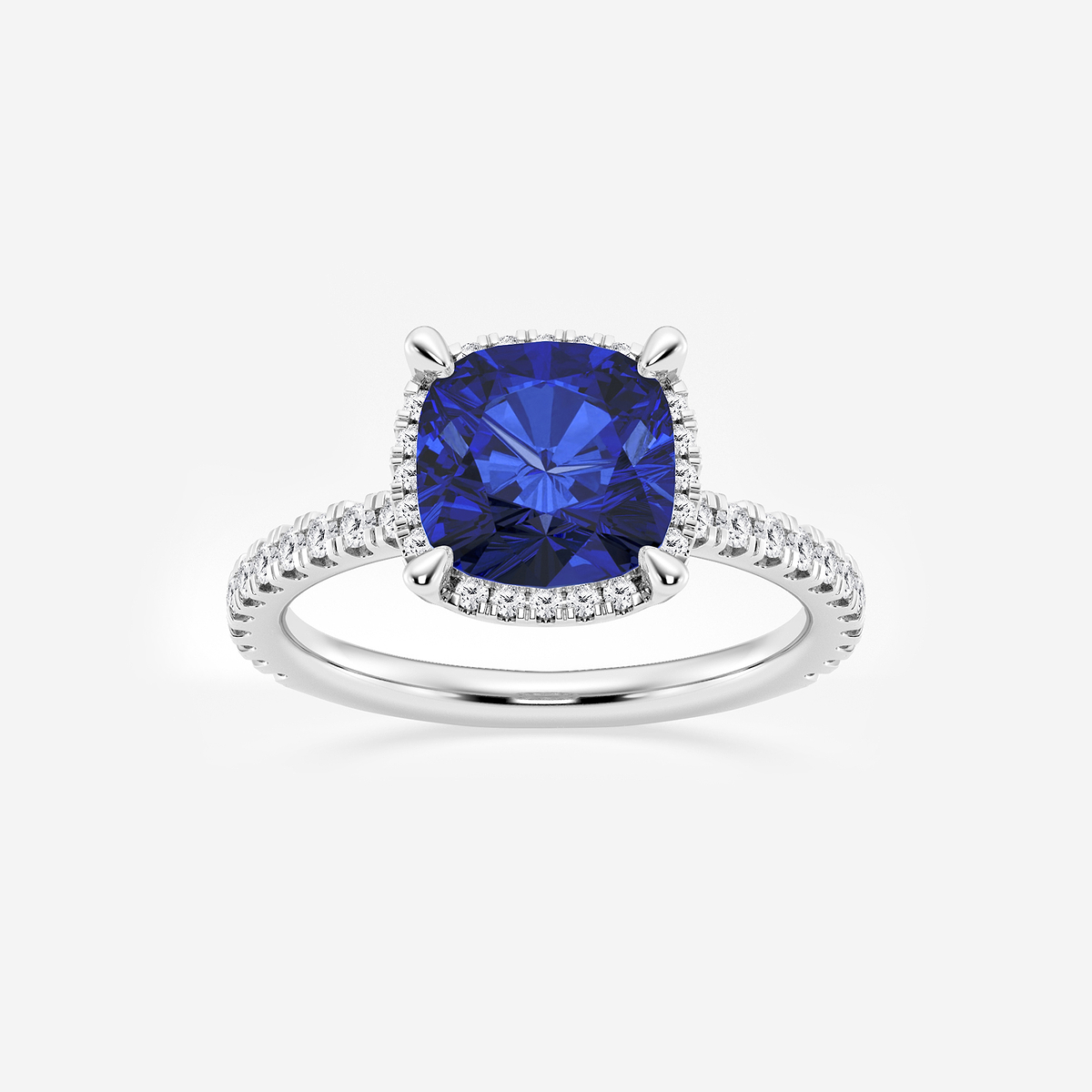 8 mm Cushion Cut Created Sapphire and 2/5 ctw Lab Grown Diamond Halo Engagement Ring