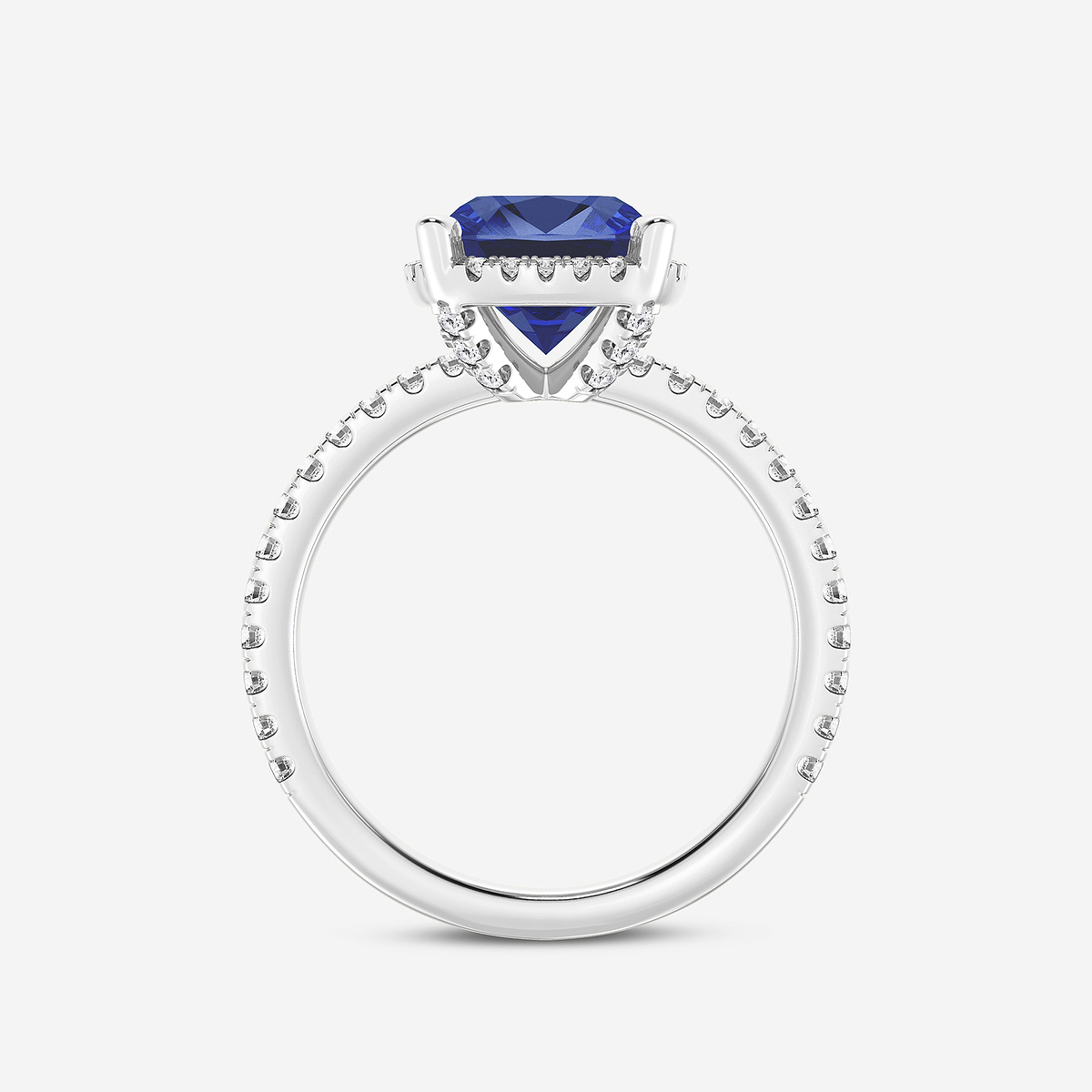 Additional Image 1 for  8 mm Cushion Cut Created Sapphire and 2/5 ctw Lab Grown Diamond Halo Engagement Ring