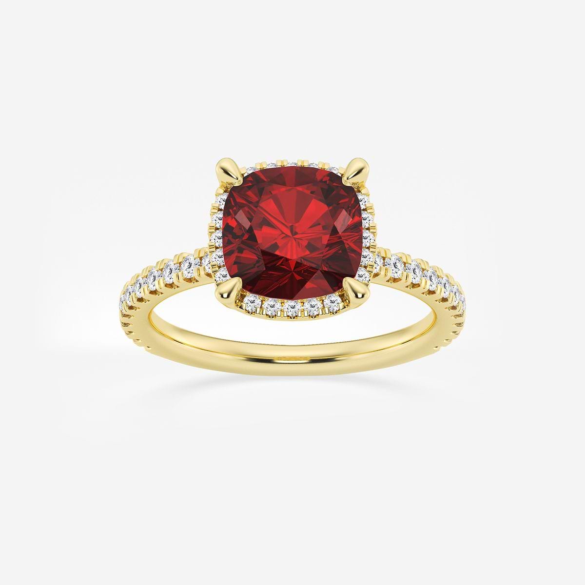 Cushion Lab Created Ruby and Diamond Halo Ring Cushion Lab Created Ruby and Diamond Halo Ring
