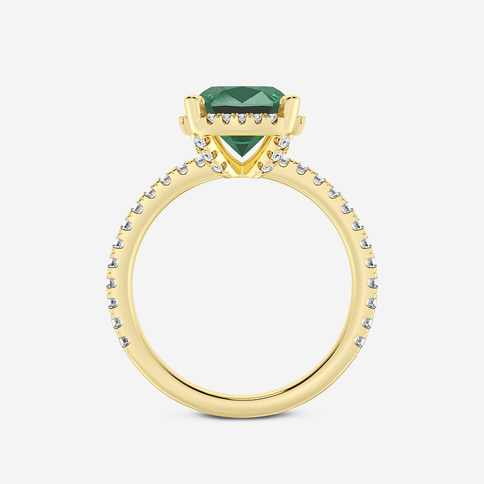 Daffodil - 8 mm Cushion Cut Emerald and 2/5 ctw Lab Grown Diamond Halo Engagement Ring