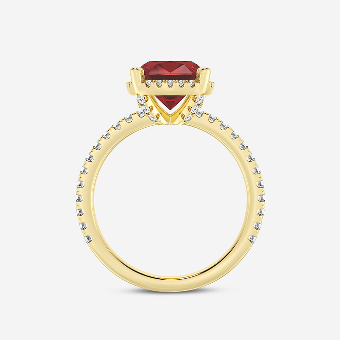 Daffodil - 8 mm Cushion Cut Ruby and 2/5 ctw Lab Grown Diamond Halo Engagement Ring