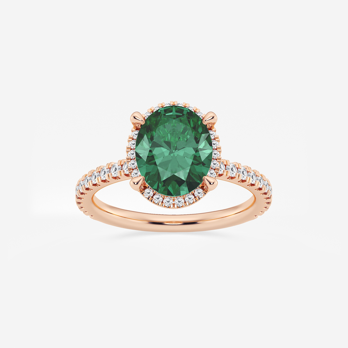 10x8mm Oval Cut Created Emerald and 2/5 ctw Lab Grown Diamond Halo Engagement Ring