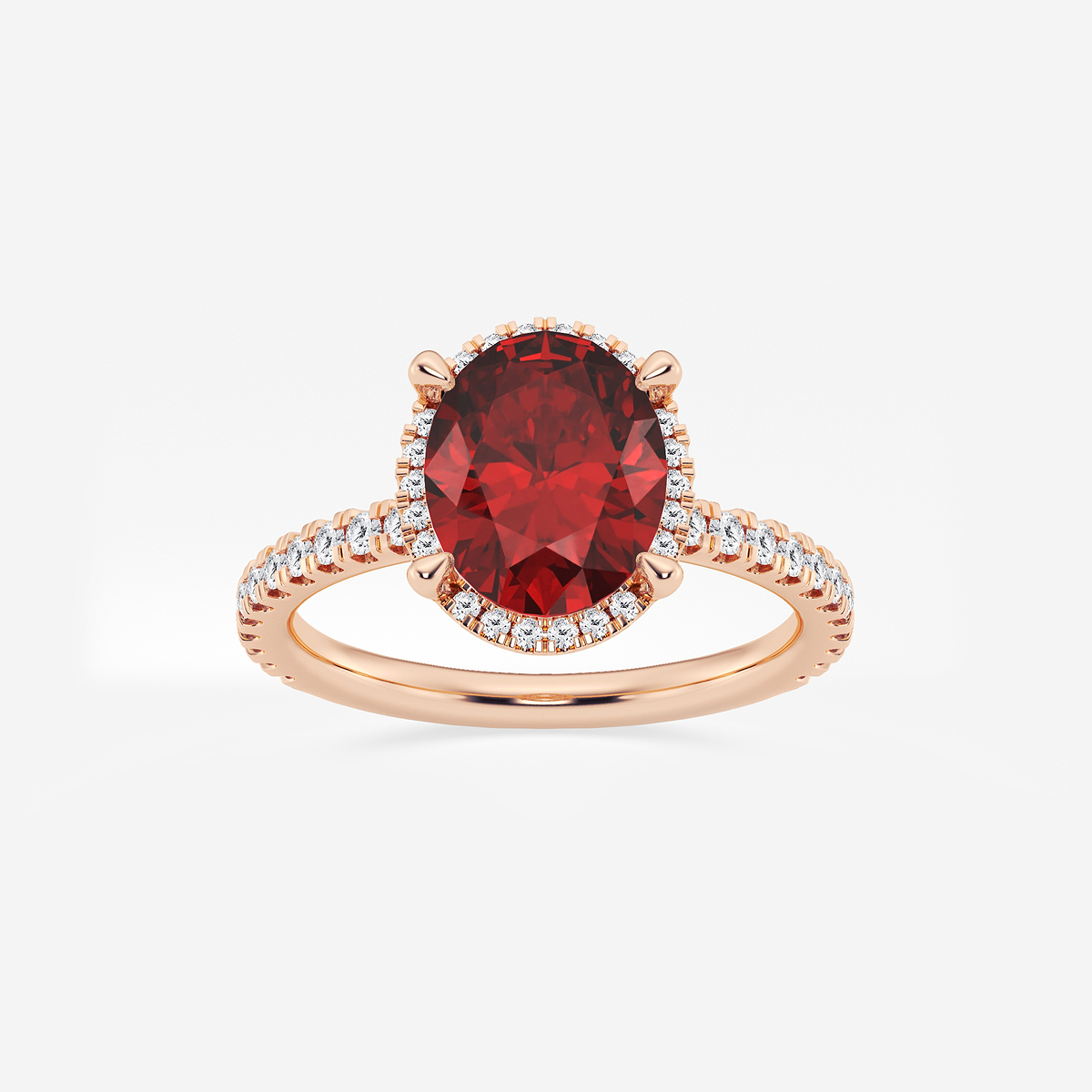 10x8mm Oval Cut Created Ruby and 2/5 ctw Lab Grown Diamond Halo Engagement Ring