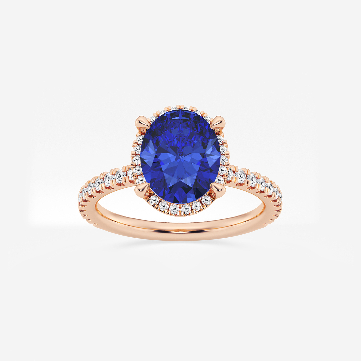 10x8mm Oval Cut Created Sapphire and 2/5 ctw Lab Grown Diamond Halo Engagement Ring