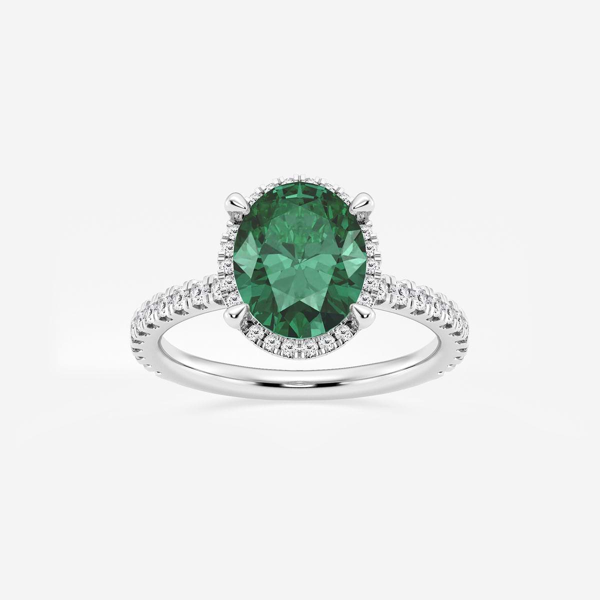 10x8mm Oval Cut Created Emerald and 2/5 ctw Lab Grown Diamond Halo Engagement Ring