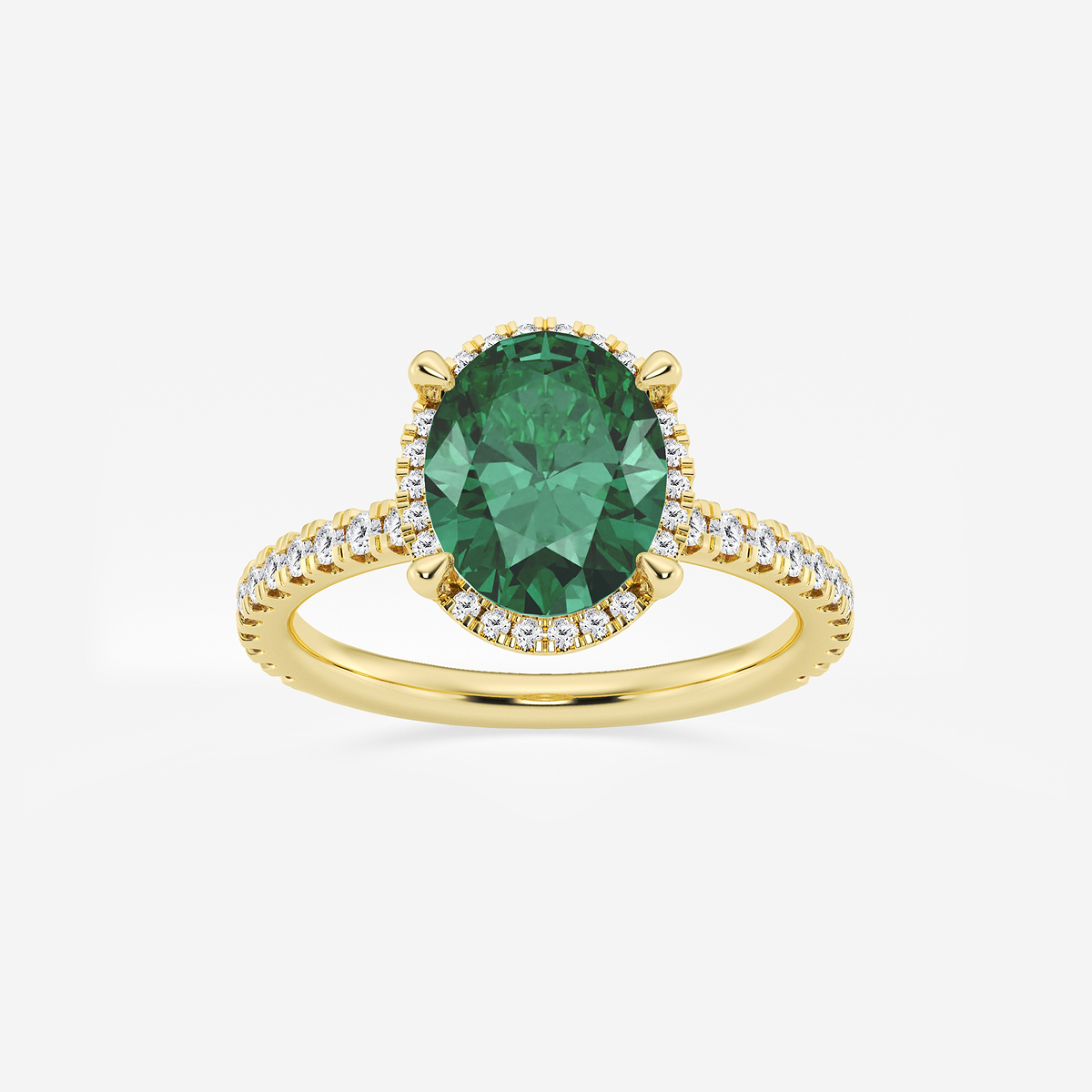 10x8mm Oval Cut Created Emerald and 2/5 ctw Lab Grown Diamond Halo Engagement Ring