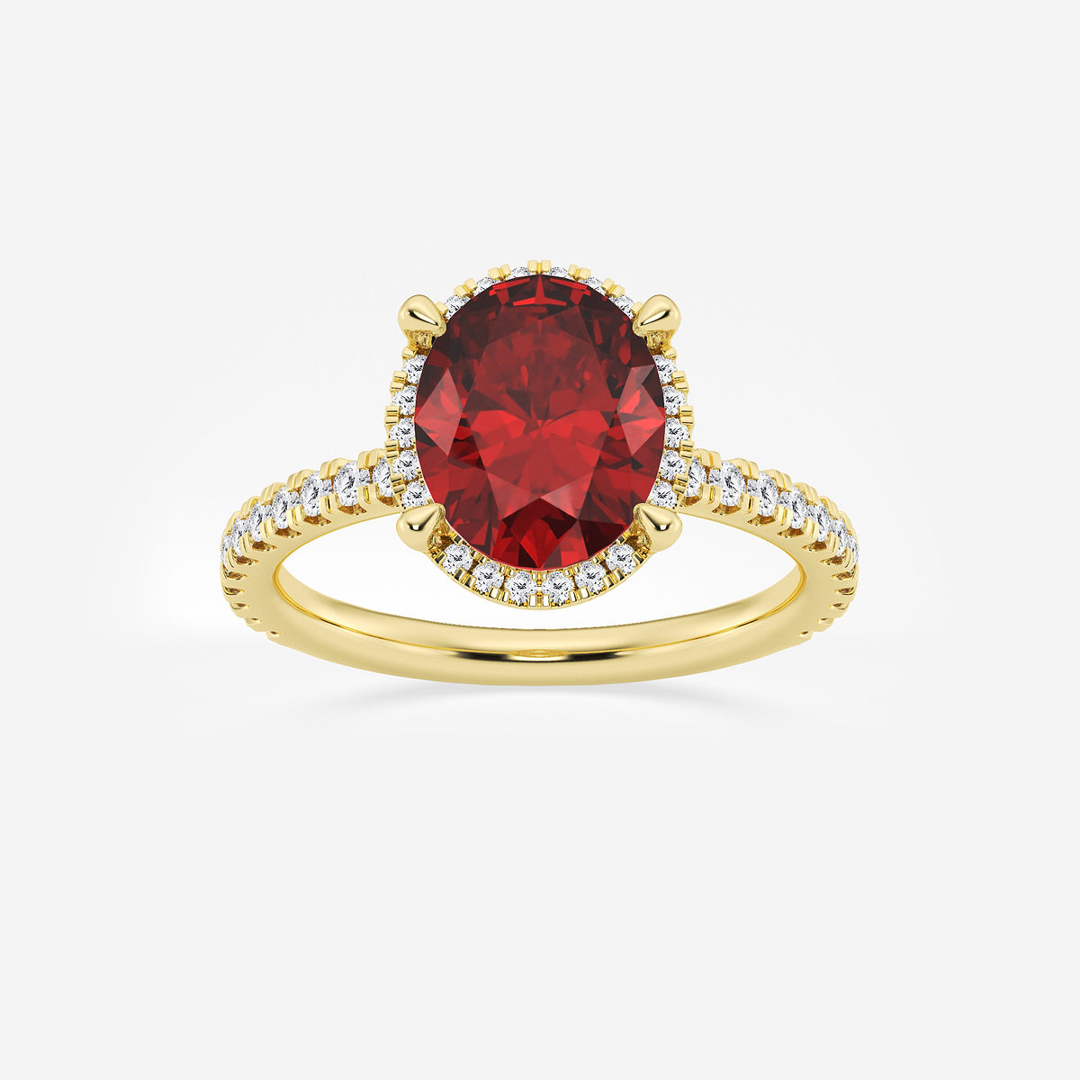 10x8mm Oval Cut Created Ruby and 2/5 ctw Lab Grown Diamond Halo Engagement Ring