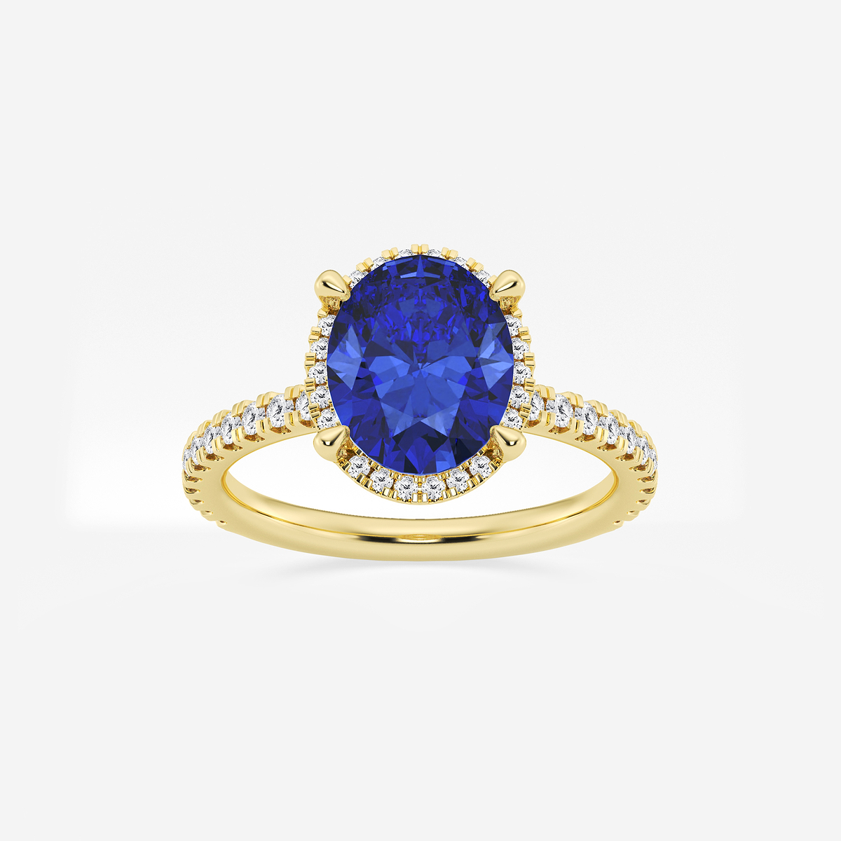 10x8mm Oval Cut Created Sapphire and 2/5 ctw Lab Grown Diamond Halo Engagement Ring